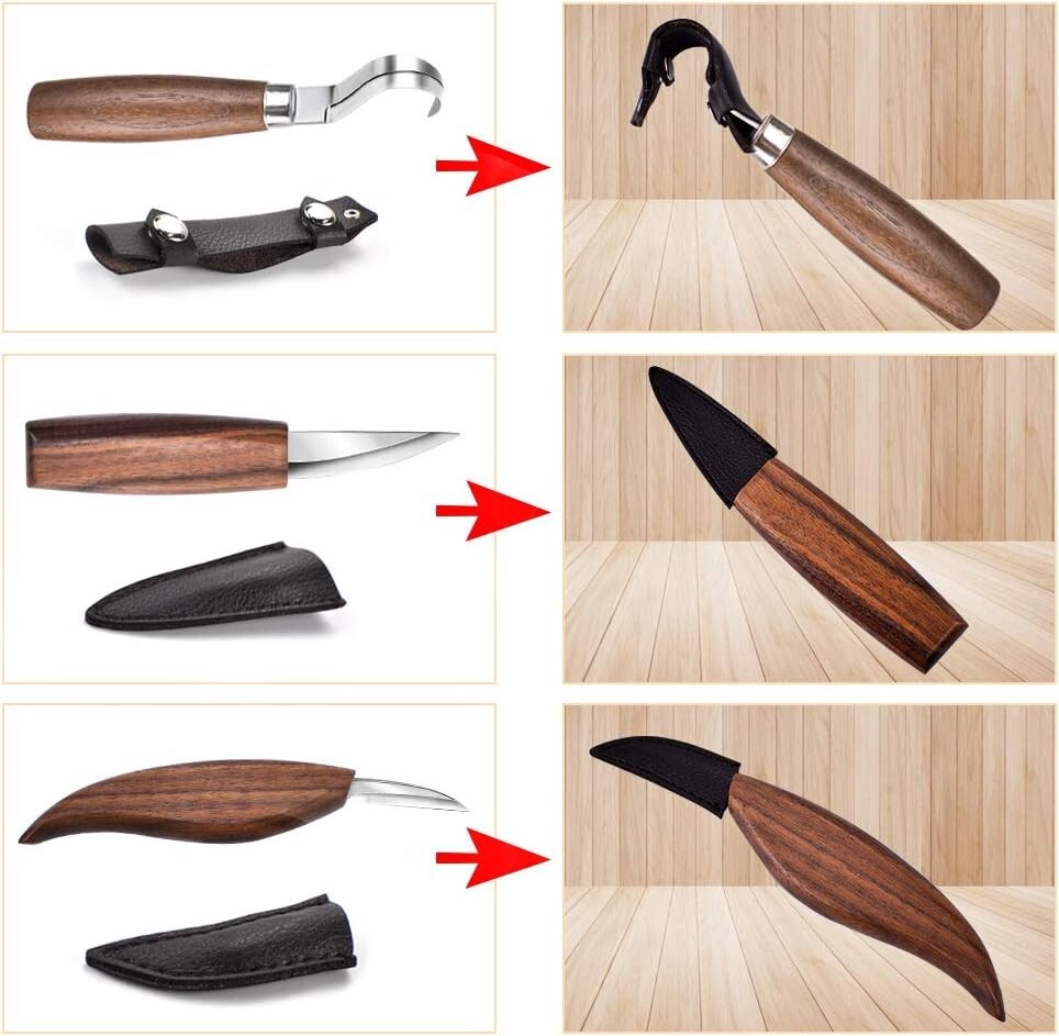 High-Quality 12-Piece Whittling Kit - Includes Gloves & Custom Leather Sheaths