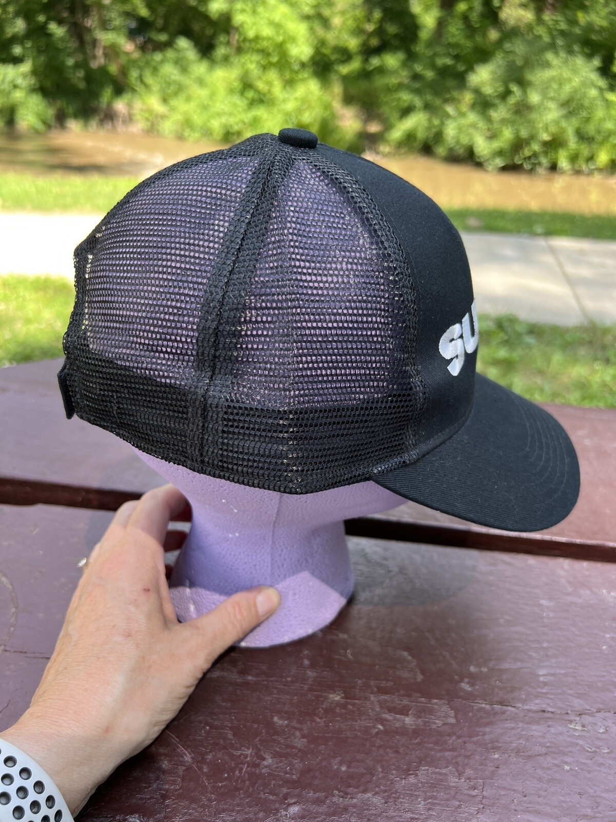 Suzuki Black Mesh Strapback Hat Cap Cotton Hat with Polyester Mesh Adj. EUC