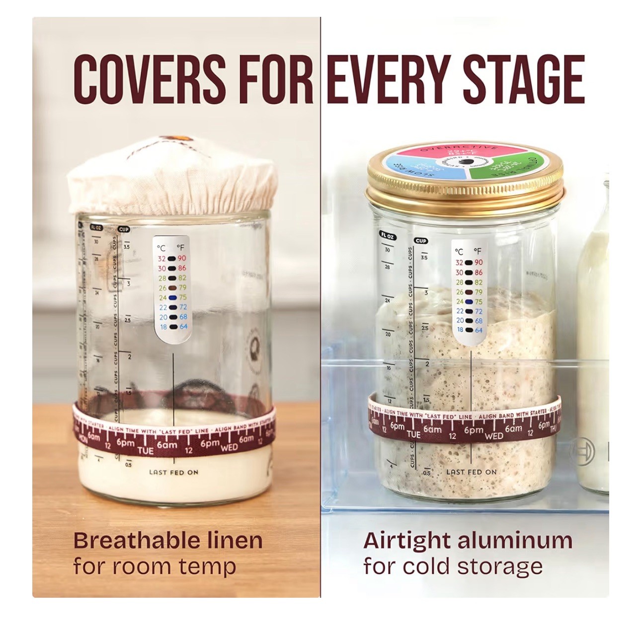 34oz Sourdough Starter Kit – Beginner’s Glass Jar with Recipes & Tools