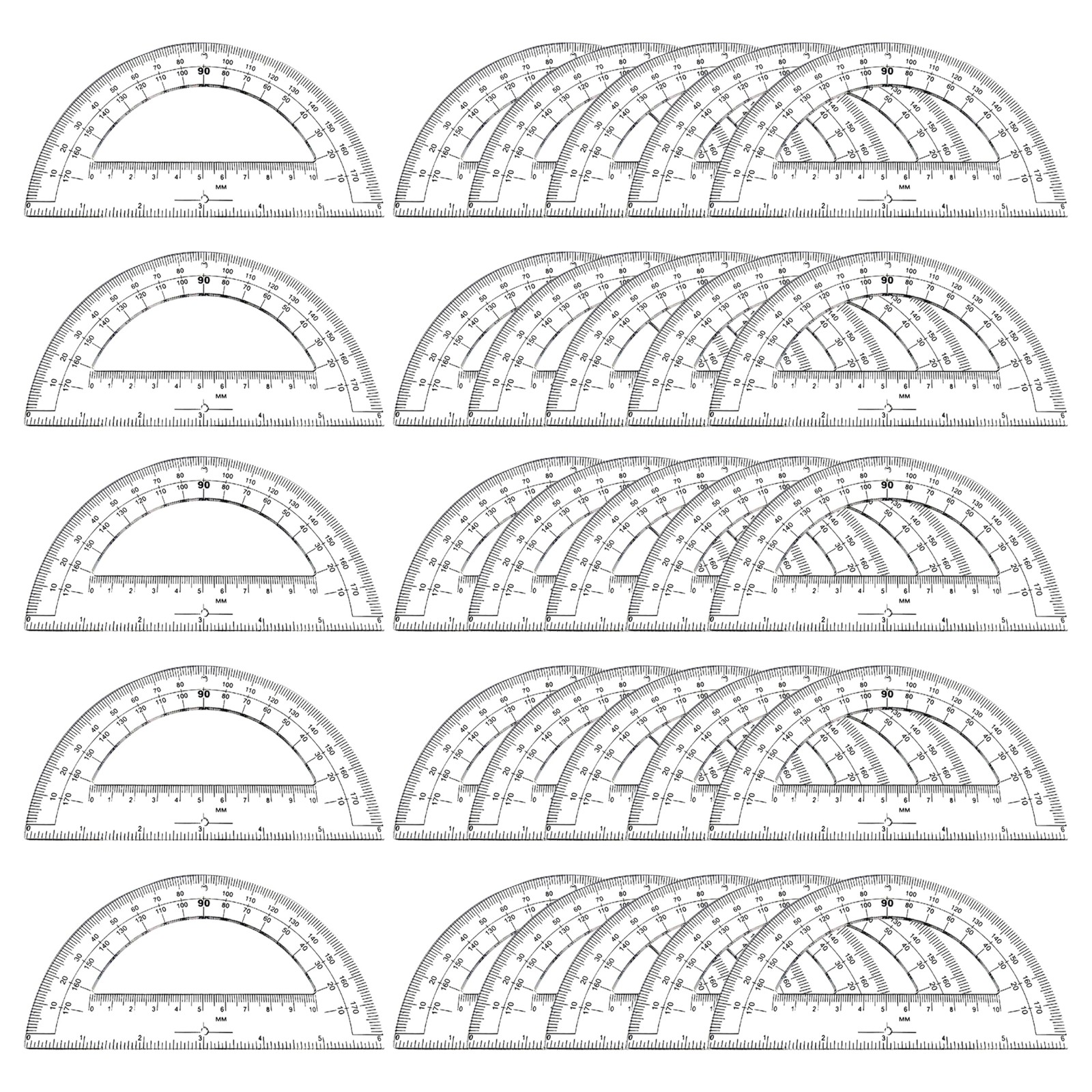 30PCS Clear Plastic Student Math Protractor 6-Inch Long 180 Degree for Angle ...