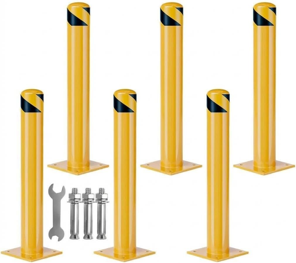 Steel Safety Bollards 42/48in 4.5in Dia with Reflective Tape Anchor Bolts