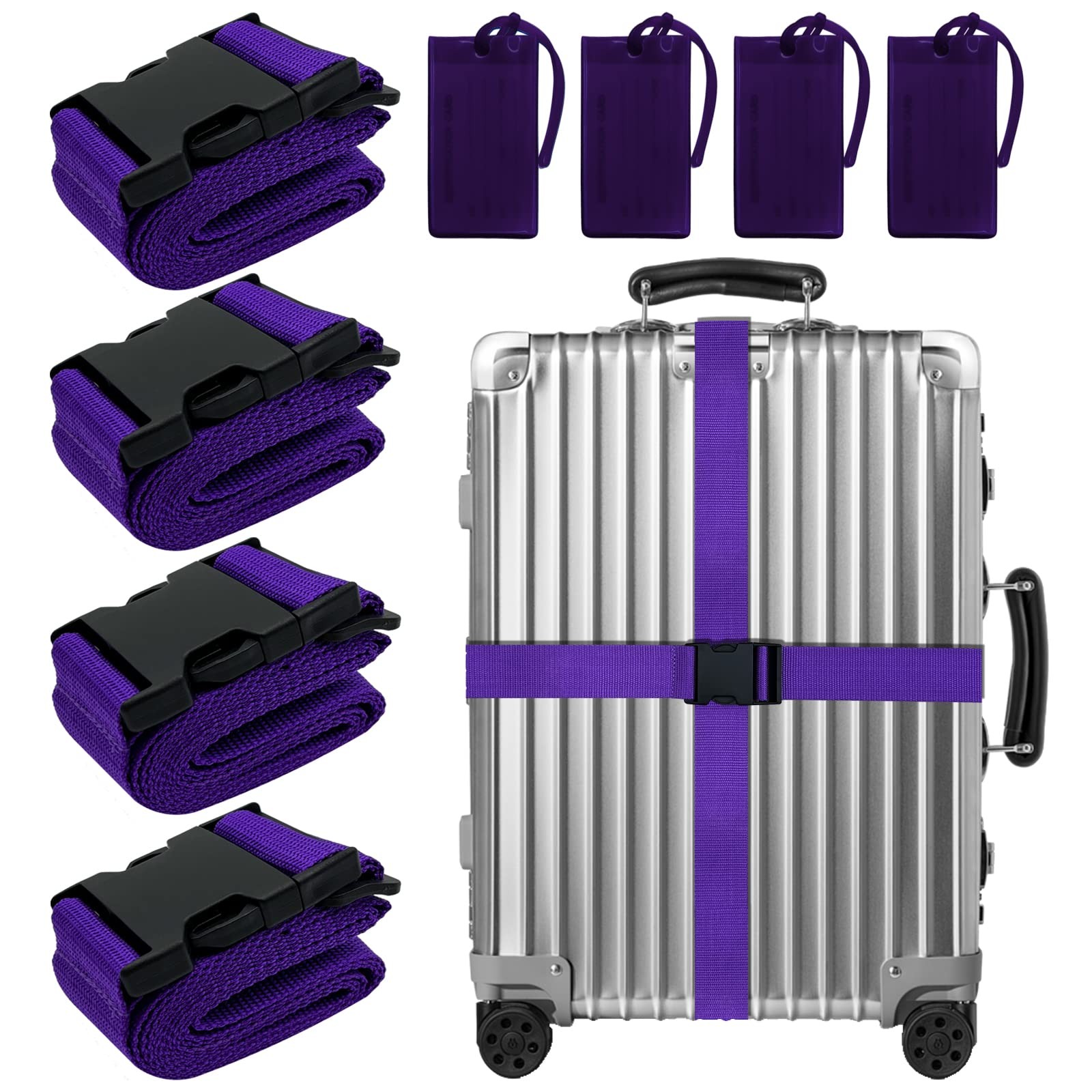 8 Pack Luggage Straps Suitcase Tags Set,Adjustable Belts S, purple