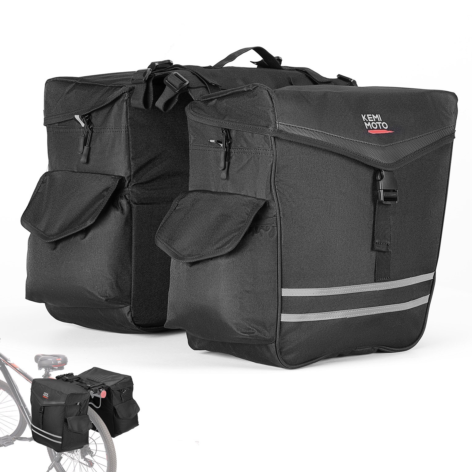 Bicycle Bike Panniers Bag 40L for Rear Rack Saddle Bags w/ Waterproof Rain Cover