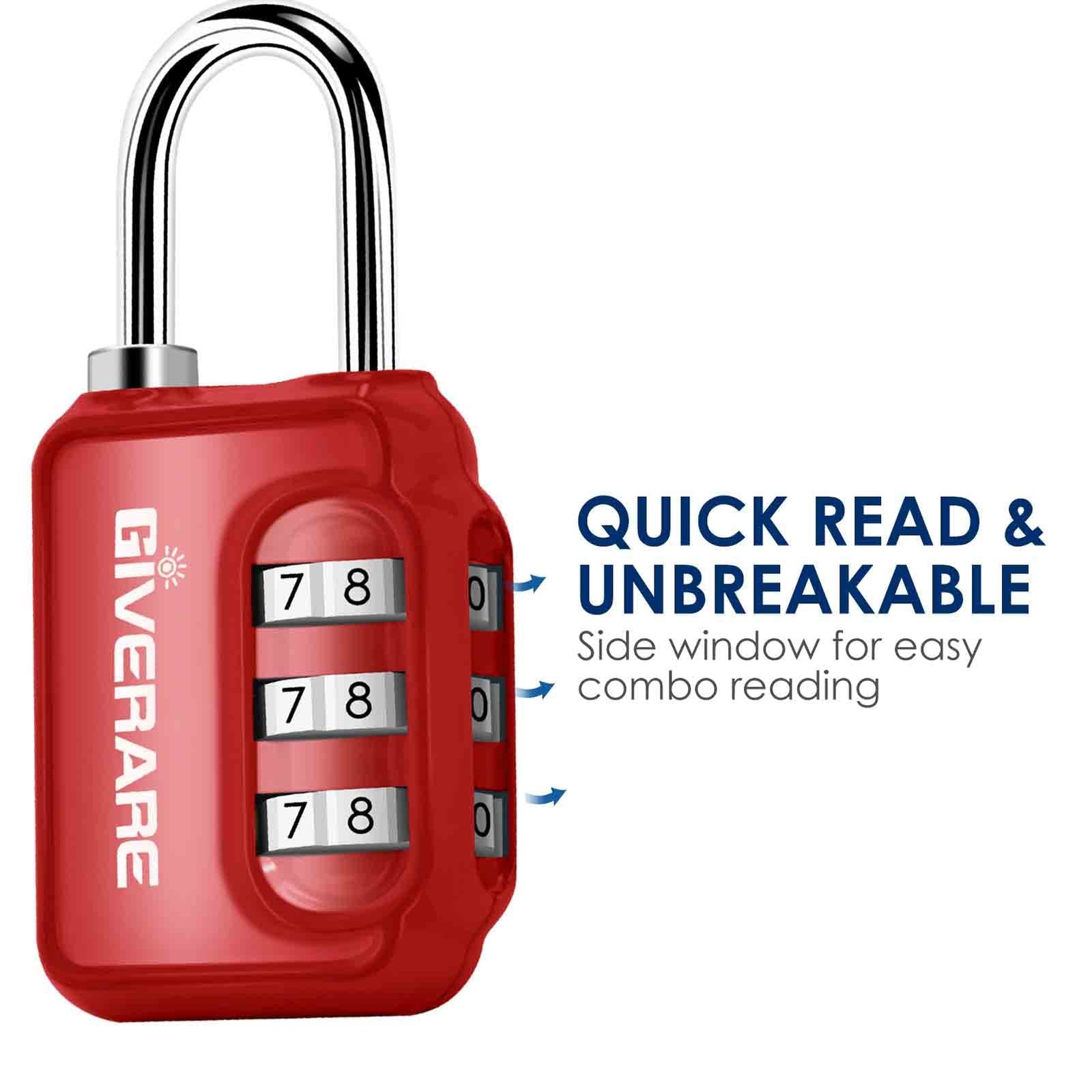 GIVERARE 2 Pack Combination Lock, 3-Digit Padlock Keyless, Small, Blue+Red