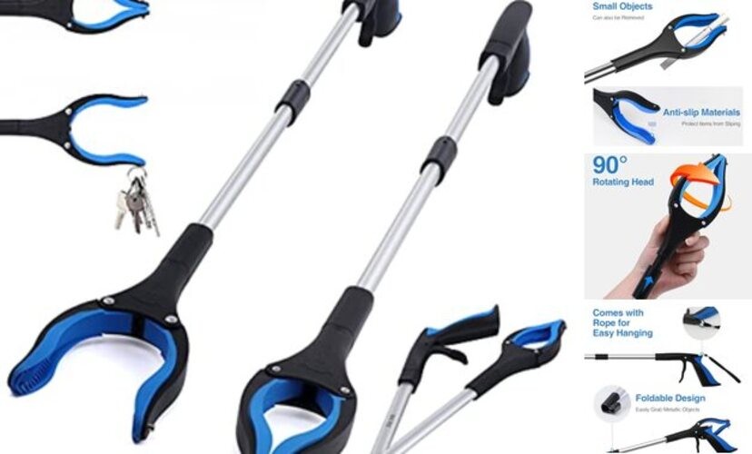2-Pack Grabber Reacher Tool, 32 Inch Extra Long Steel Foldable Pick Up Blue