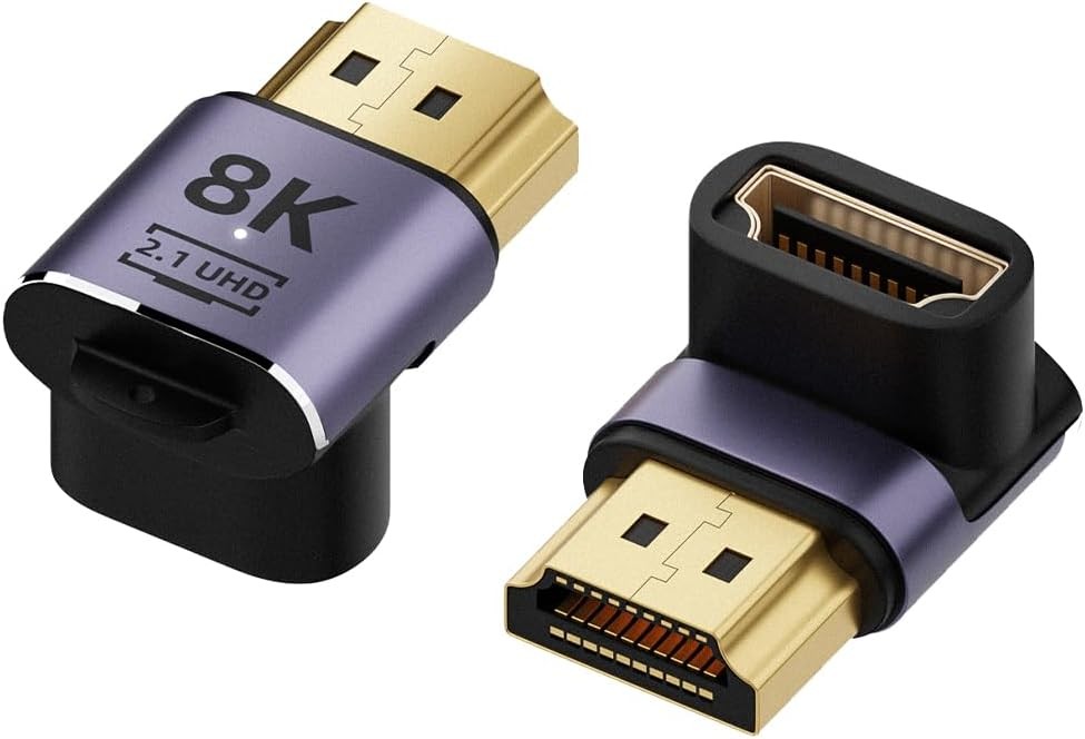 8K@60Hz HDMI Angled Adapter (2 Pack), Up and Down 90° & 270° Right Angle HDMI 2.