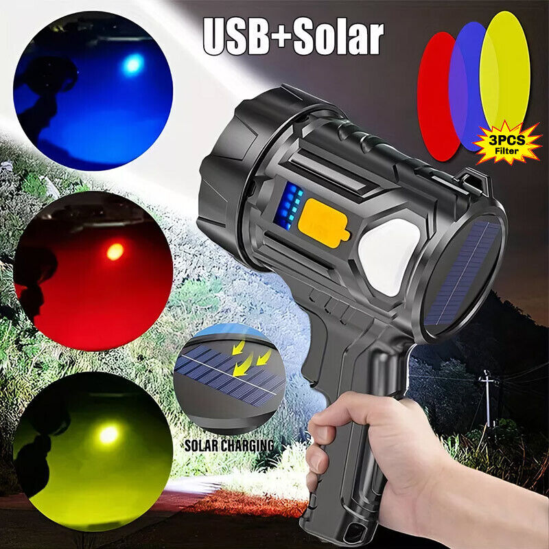 900000000LM Bright Solar/USB Rechargeable LED Spotlight Flashlight Searchlight