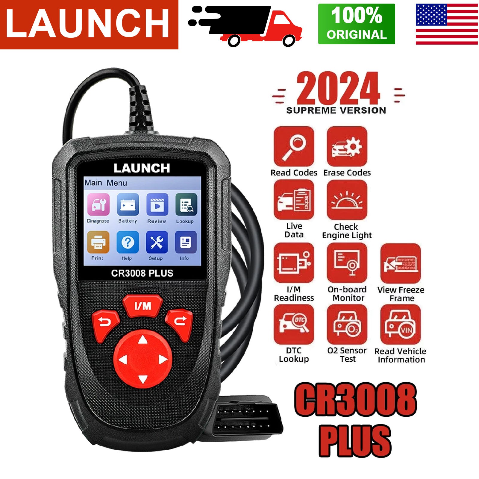 LAUNCH CR3008 PLUS OBD2 Scanner Car Diagnostic Scan Tool Battery Load Tester
