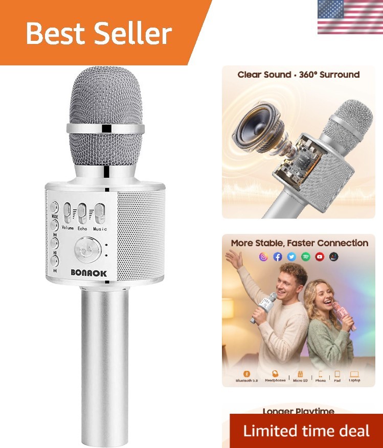 Bluetooth Karaoke Microphone with Adjustable Volume - Great for Any Occasion