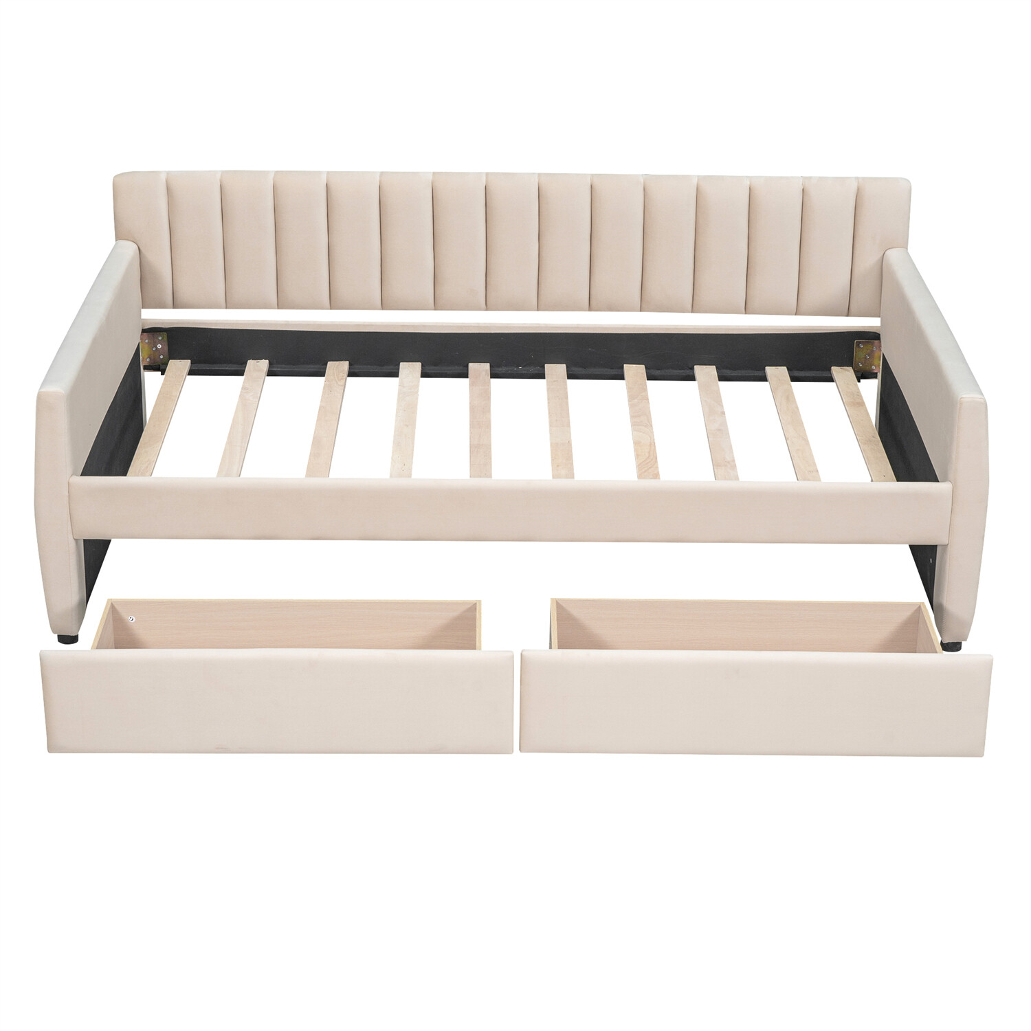 Twin Size Daybed Upholstered Bed Frame Sofa Bed with 2 Drawer Beige/Gray