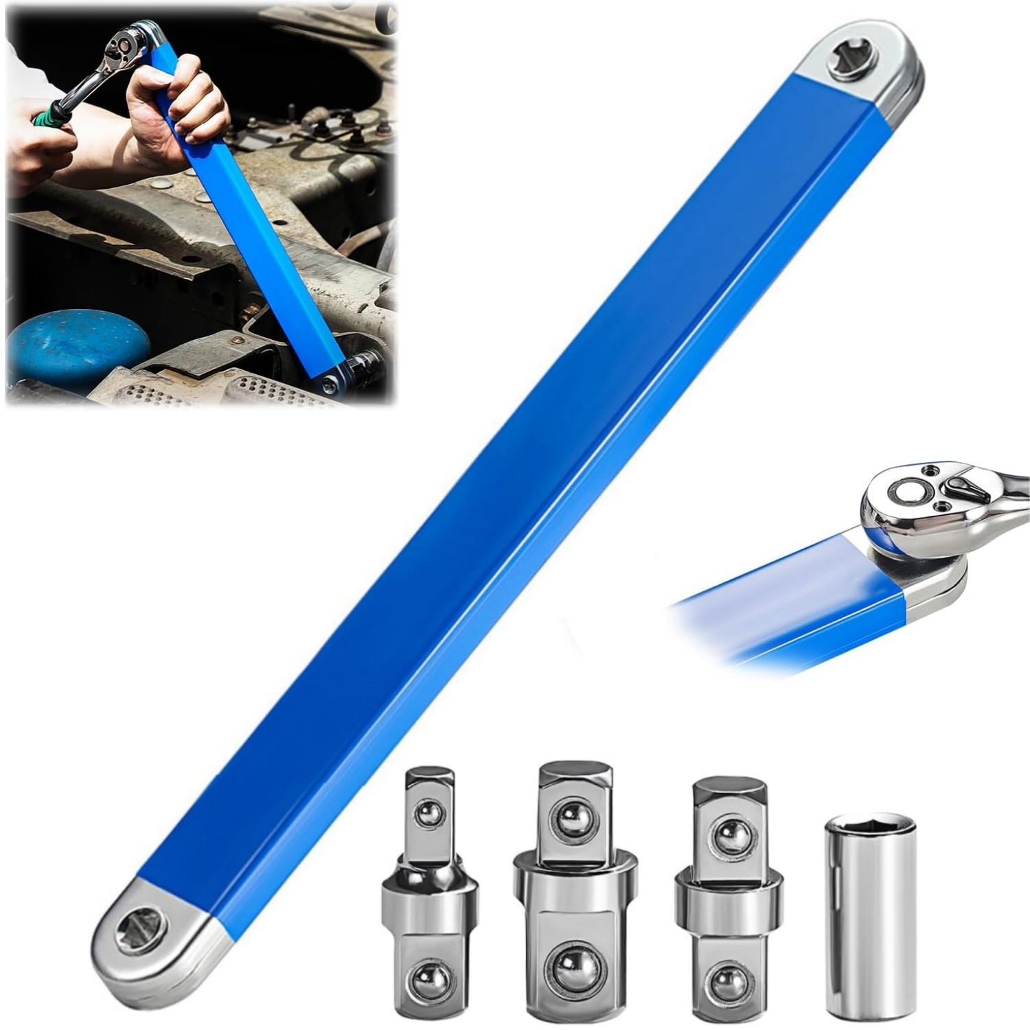 Offset Extension Wrench Set Ratchet Spanner Wrench With 4 Extender Adapter USA