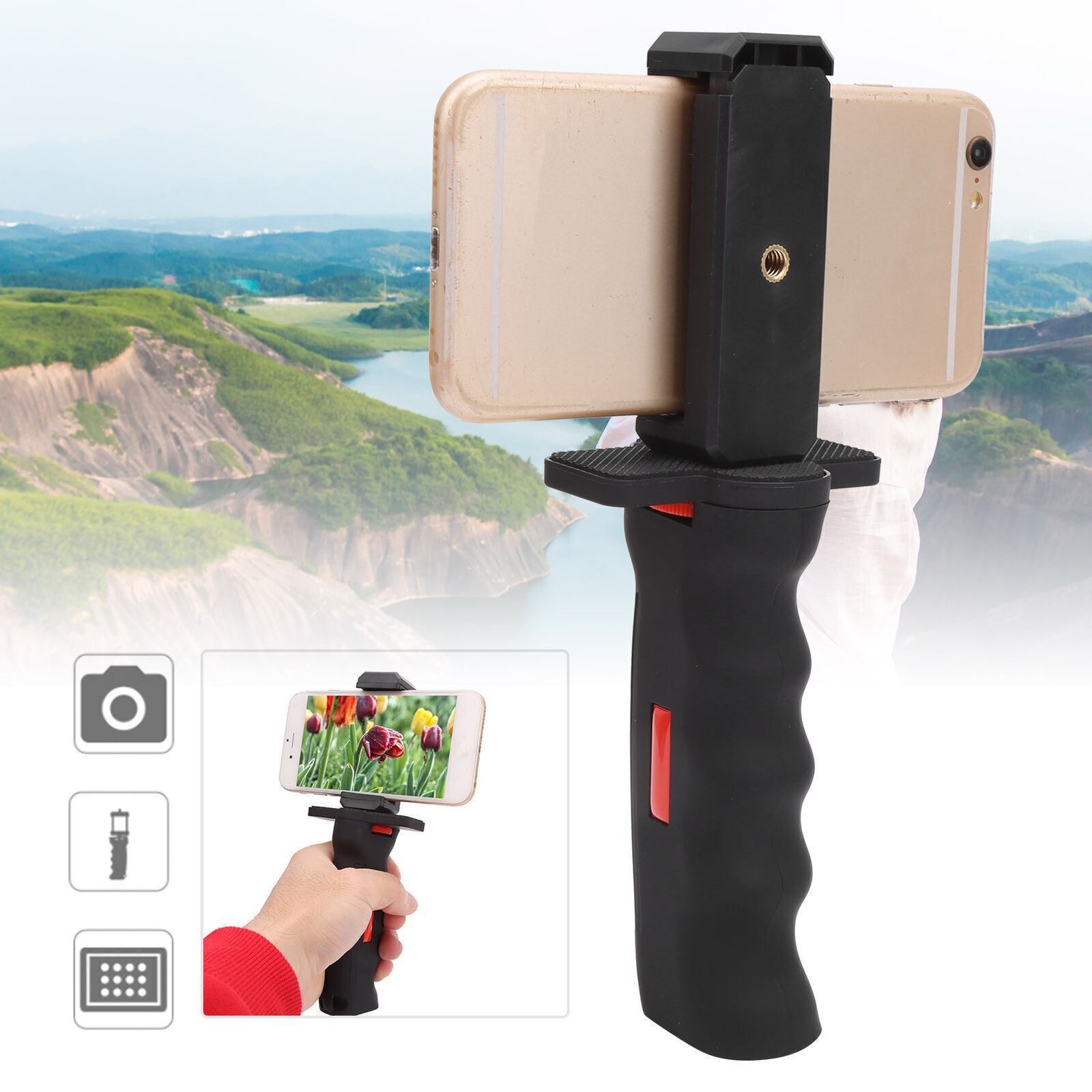 Camera Plastic Handheld Grip Stabilizer Handle Mount Stand with Mobile Phone