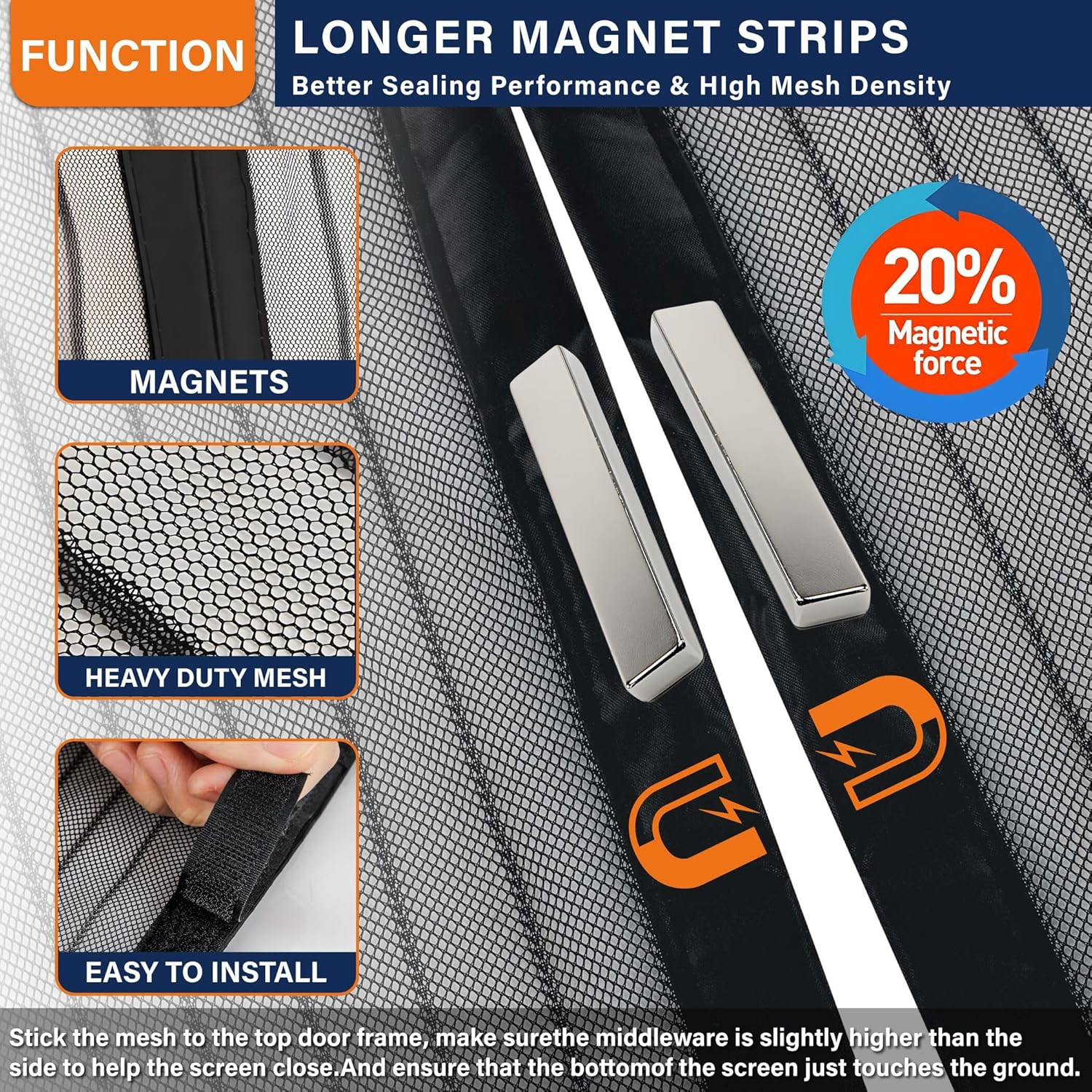 Mesh Screen with Magnetic Closure-Keeps Bugs Out Let Breeze In, Heavy Duty - Pet