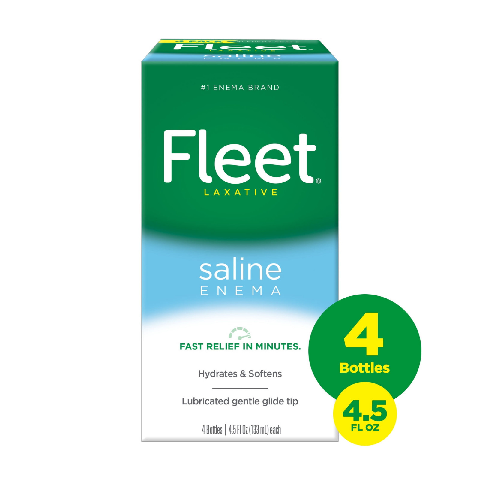 Fleet Laxatives Saline Enema for Adult Constipation Relief, 4.5 fl oz, 4 Bottles