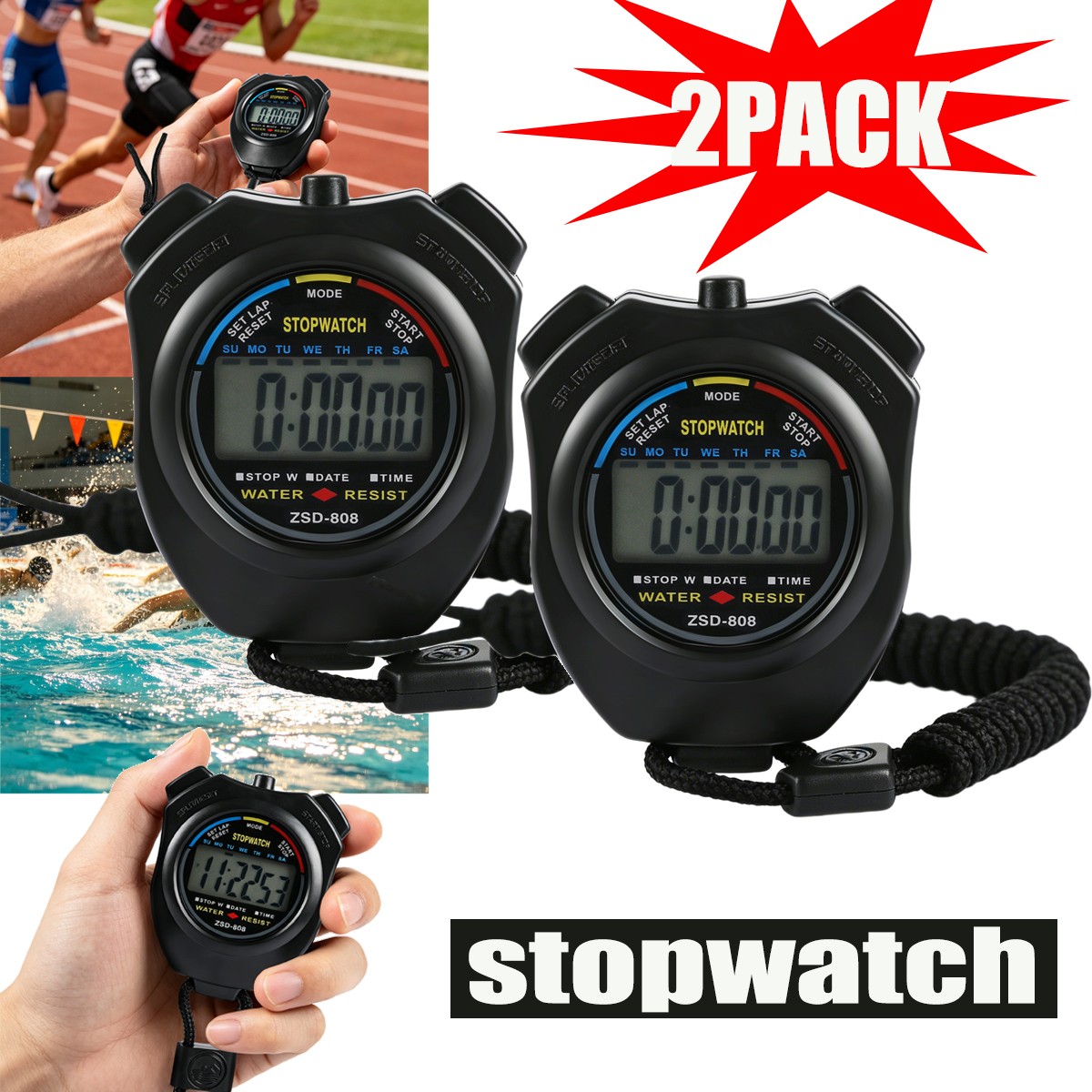 Heavy Duty Waterproof Digital Stopwatch Multi-function LCD Chronograph Timer NEW