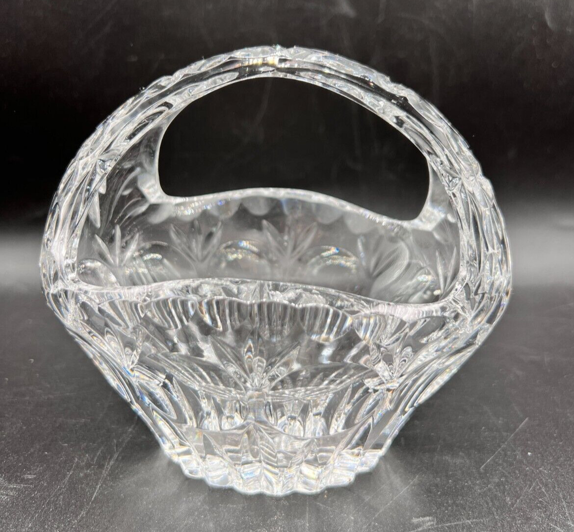 Beautiful Bavarian Cut Crystal Basket Dot and Fan Design German 5"