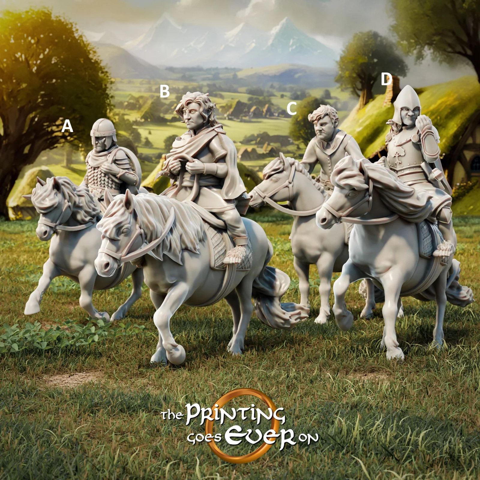 Four Halflings - Mounted (Set of 4) - 28-32mm - Resin Tabletop Miniatures