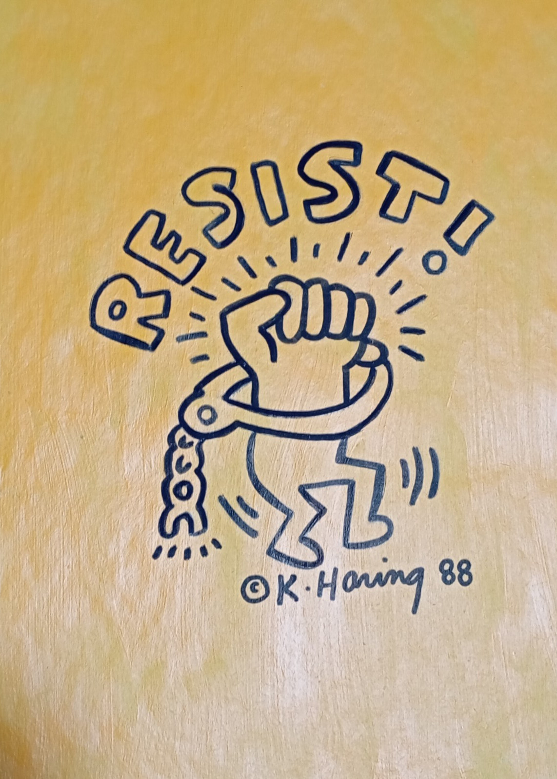 Keith Haring Drawing on paper (Handmade) signed and stamped mixed media.
