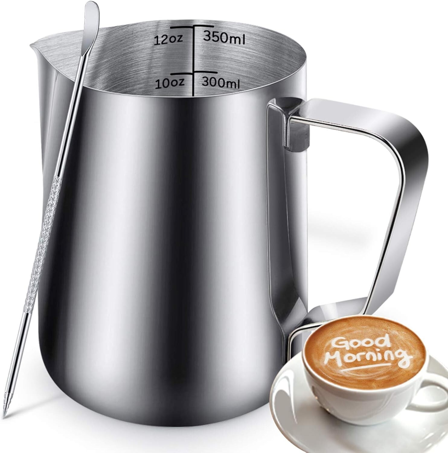 12Oz Milk Frothing Pitcher, Stainless Steel Espresso Latte Cup Steaming Pitcher