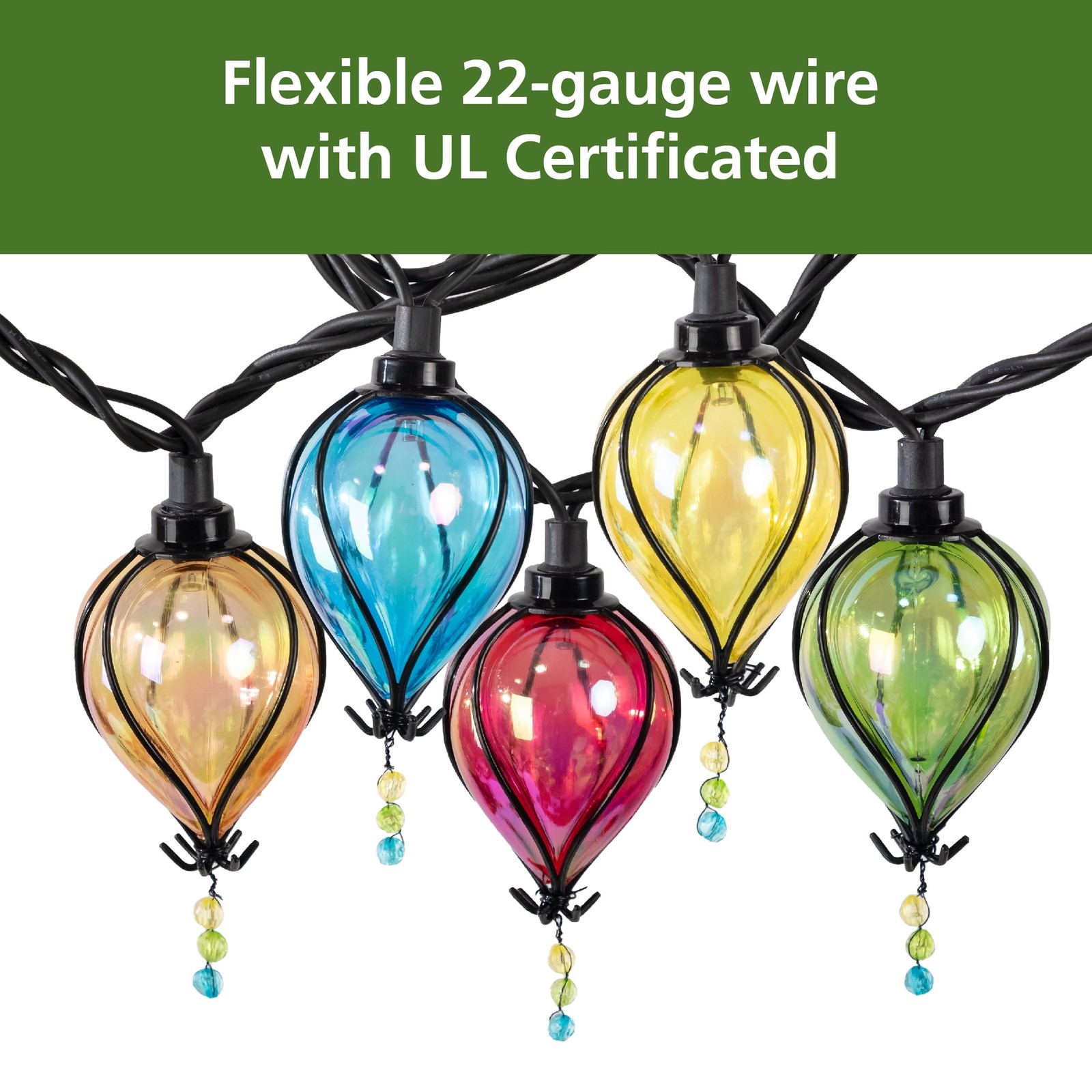 (2pack)10ct7.4ft Multi-color Balloon Shape Plastic LED Tear Drop Outdoor String