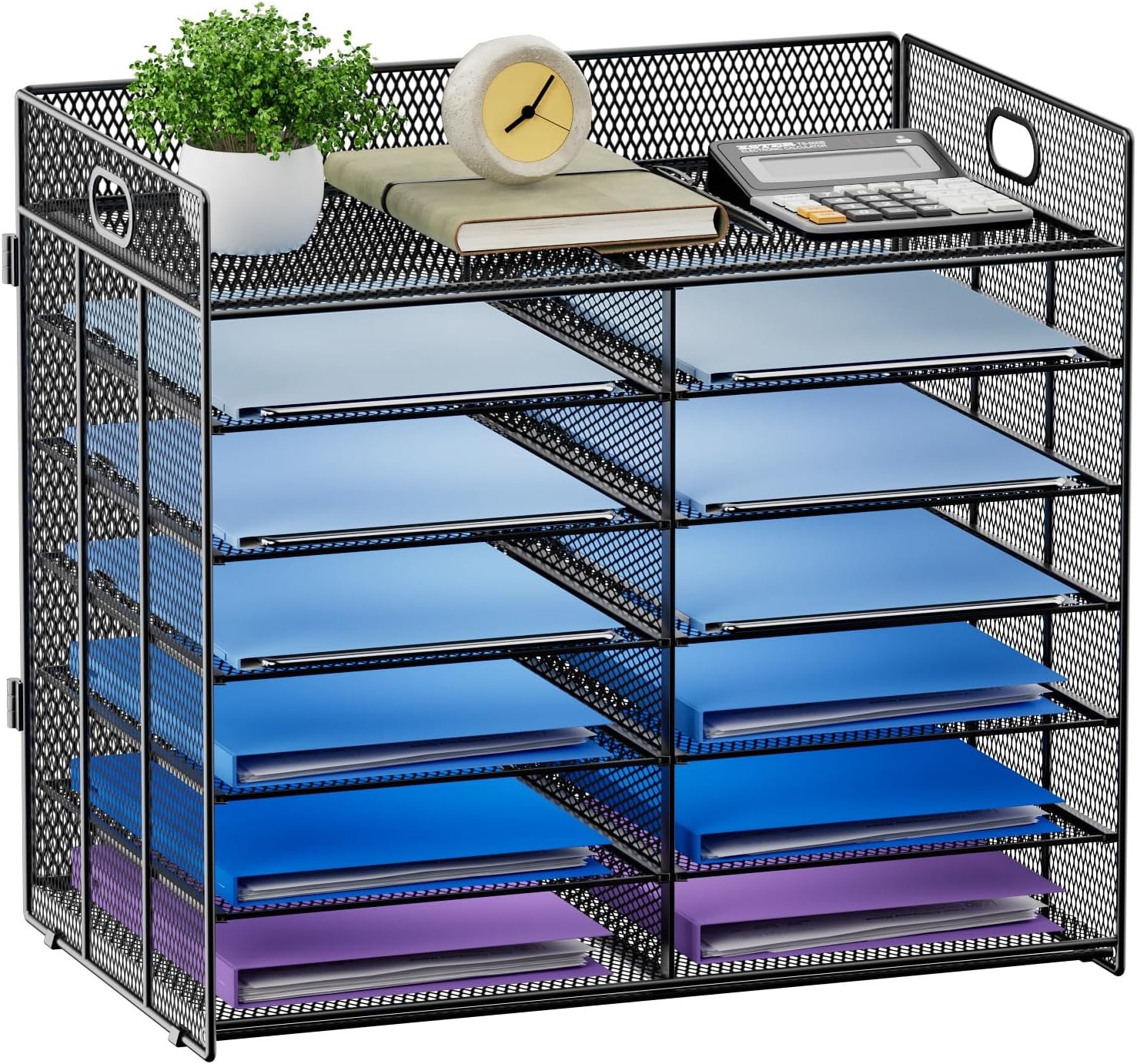 12 Compartments Paper Organizer Desk Mesh Literature Organizer Mail File Sorter