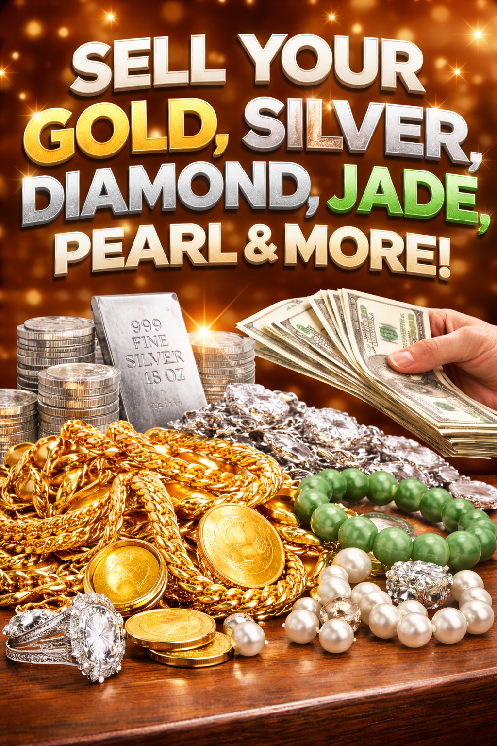Sell Your Gold,Silver,Diamond,Jade,Pearl, High Price Guaranteed Top Dollars Paid