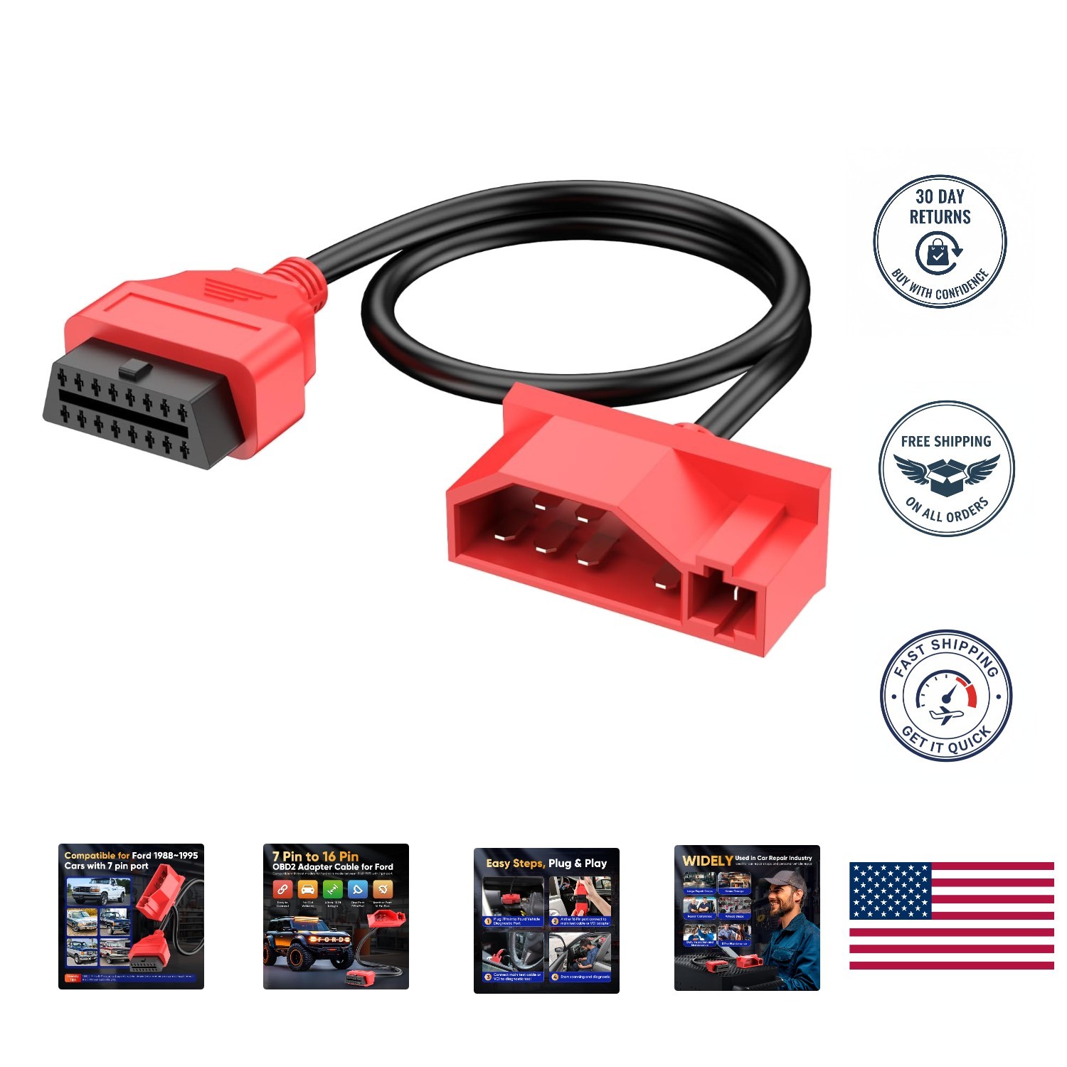 7Pin OBD Male to 16-Pin Converter for Ford Vehicles -  Included