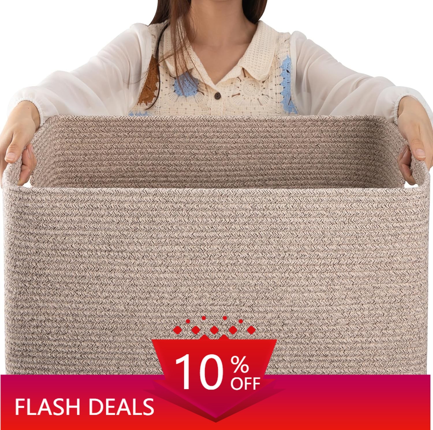 NEW.75-Liter Large-Capacity Cotton Rope Woven Storage Basket