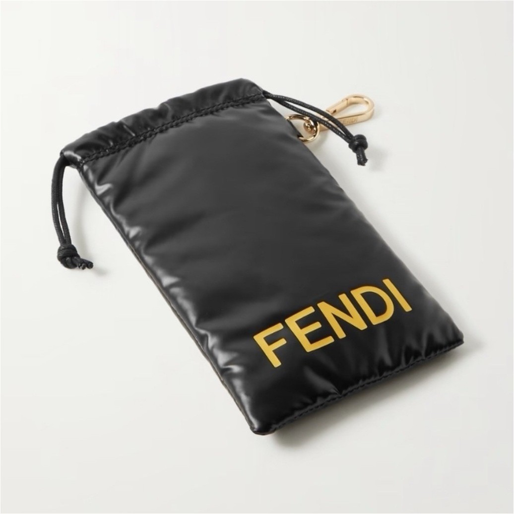 Fendi Black Eyeglass Pouch Cloth Case with Yellow letters. NEW