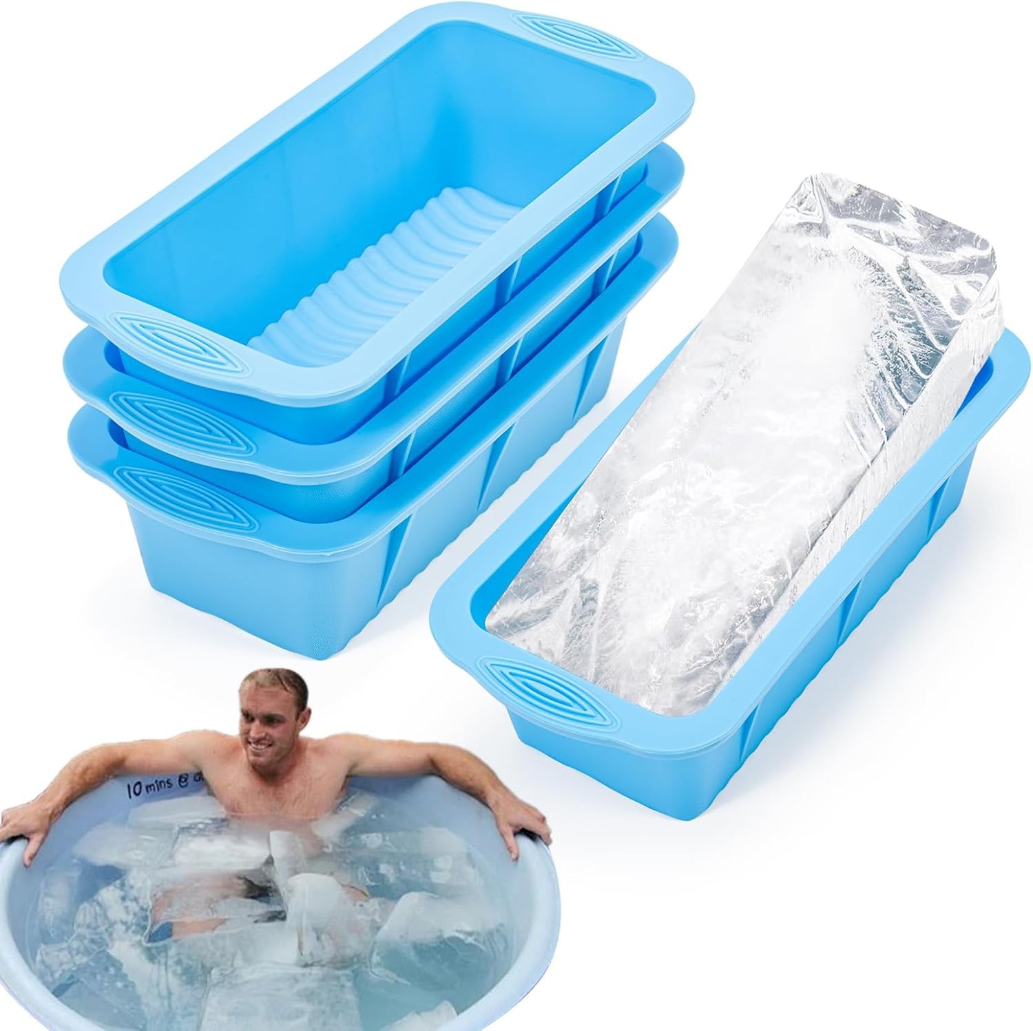 Extra Large Ice Block Mold for Bath, 4 Pack 9.4lb Big Large, Blue