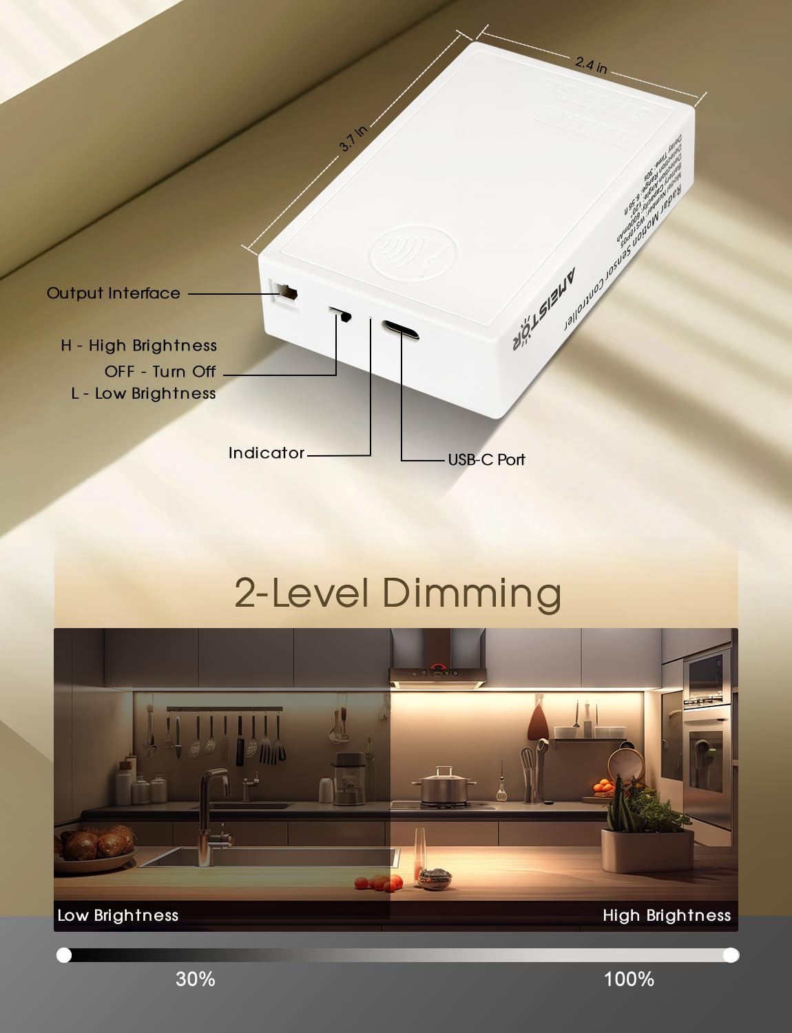 Rechargeable Motion Sensor COB Strip Light, 6000mAh Battery Operated Night Li...