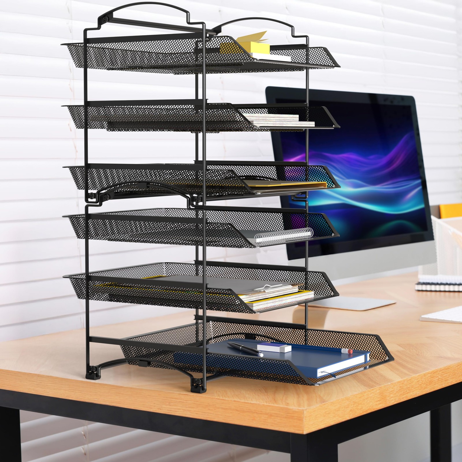 3-Tier Stackable and Sliding Desktop Document Letter Tray Organizer, Black
