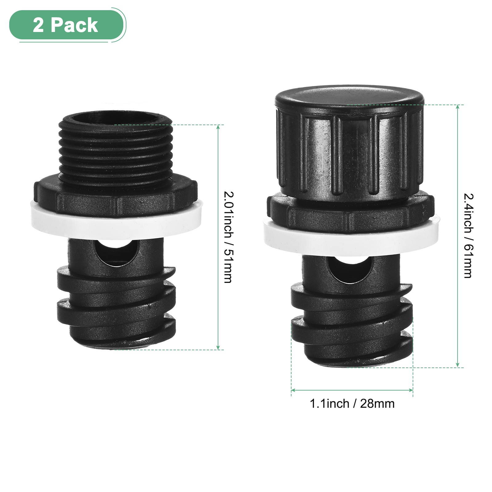 2-Pack Cooler Drain Plug Hose Connection Replacement for RTIC Coolers [Black]