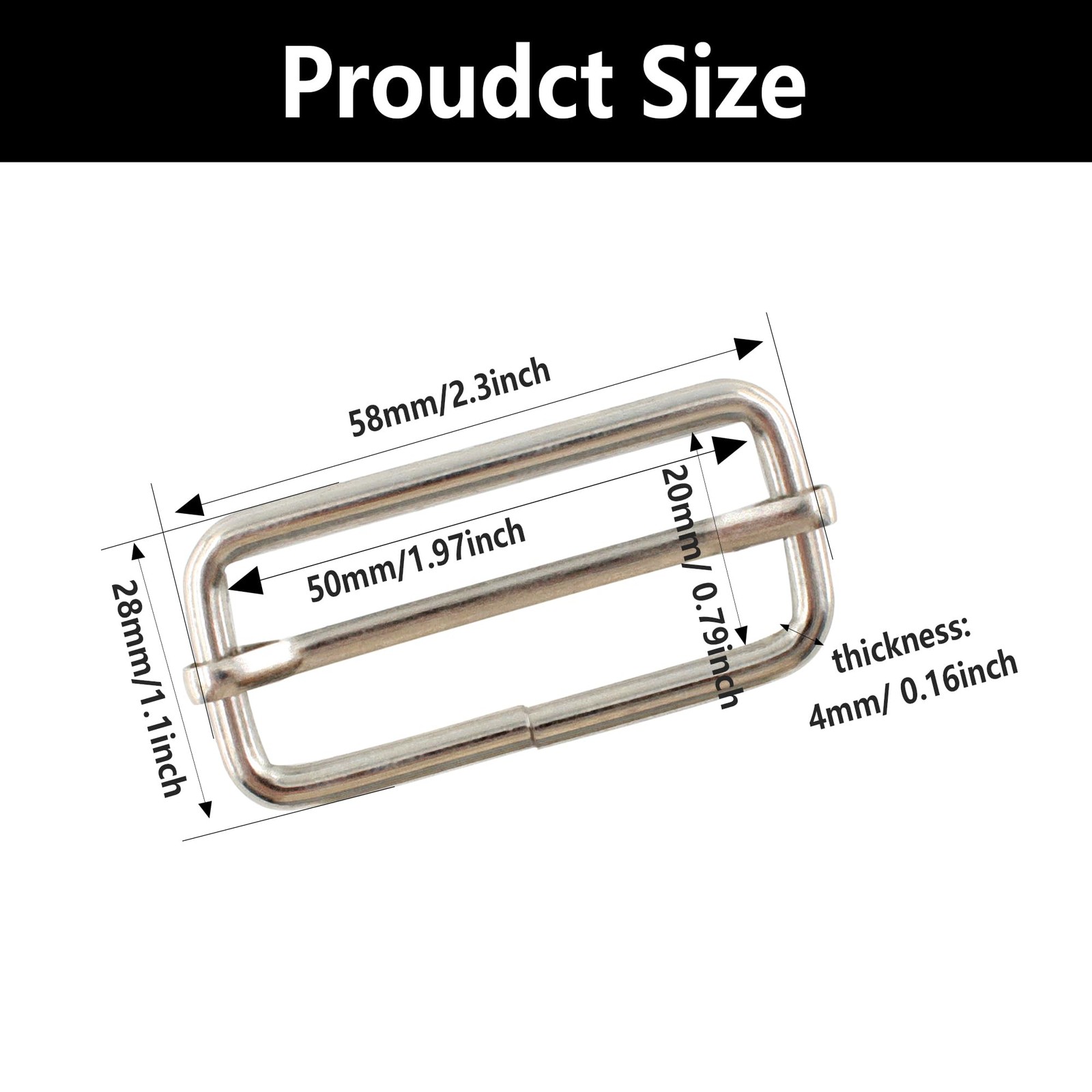 12PCS 2Inch Metal Tri-Glide Slide Buckles, Rectangle Adjustable Webbing Slider f