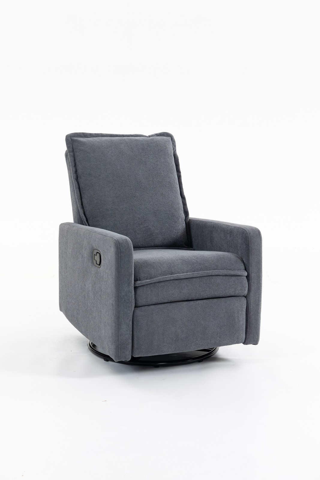 Short Plush Manual Button Armchair Sofa, 360° Swivel, Gray Velvet