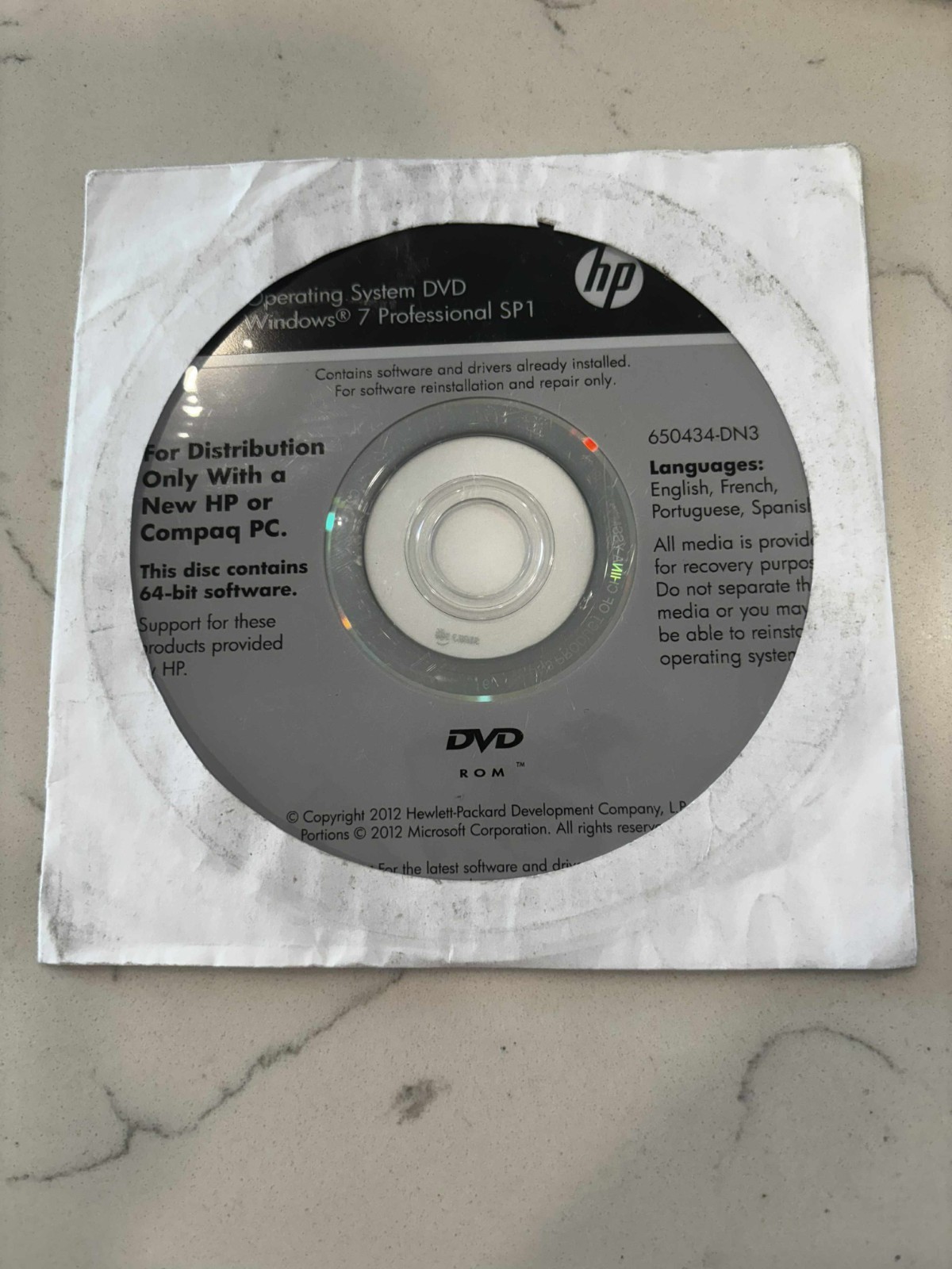 HP Driver Recovery Windows 7 Professional SP1 2011 64bit - SEALED!!!