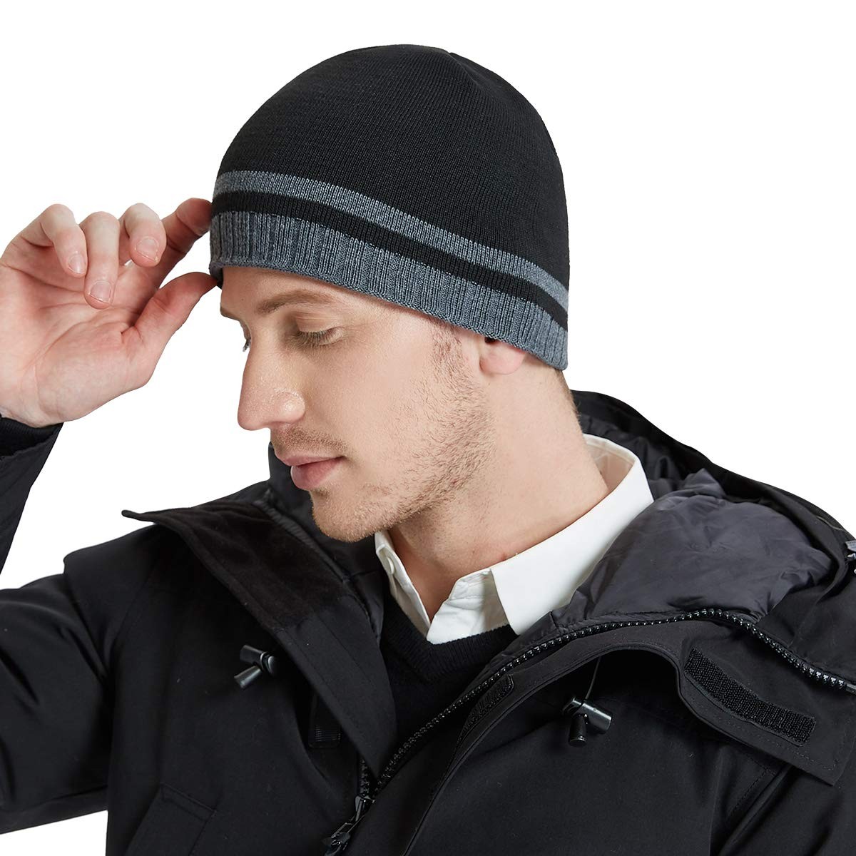 Bodvera Mens Winter Beanie Hat Warm Knit Cuffed Plain One Size, Black