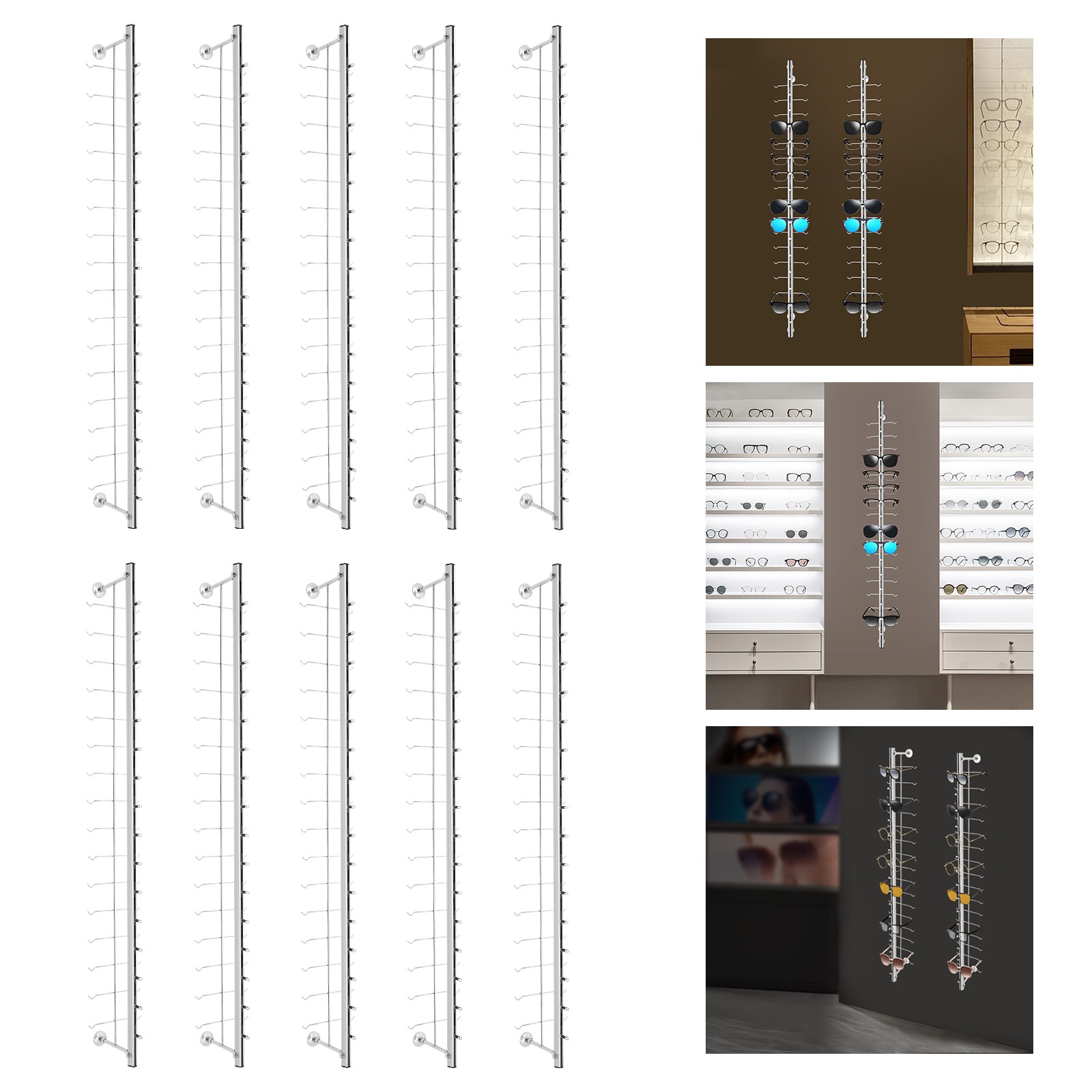 10 Pcs Aluminium Eyewear Eyeglasses Sunglasses Display Rod Frame Rack