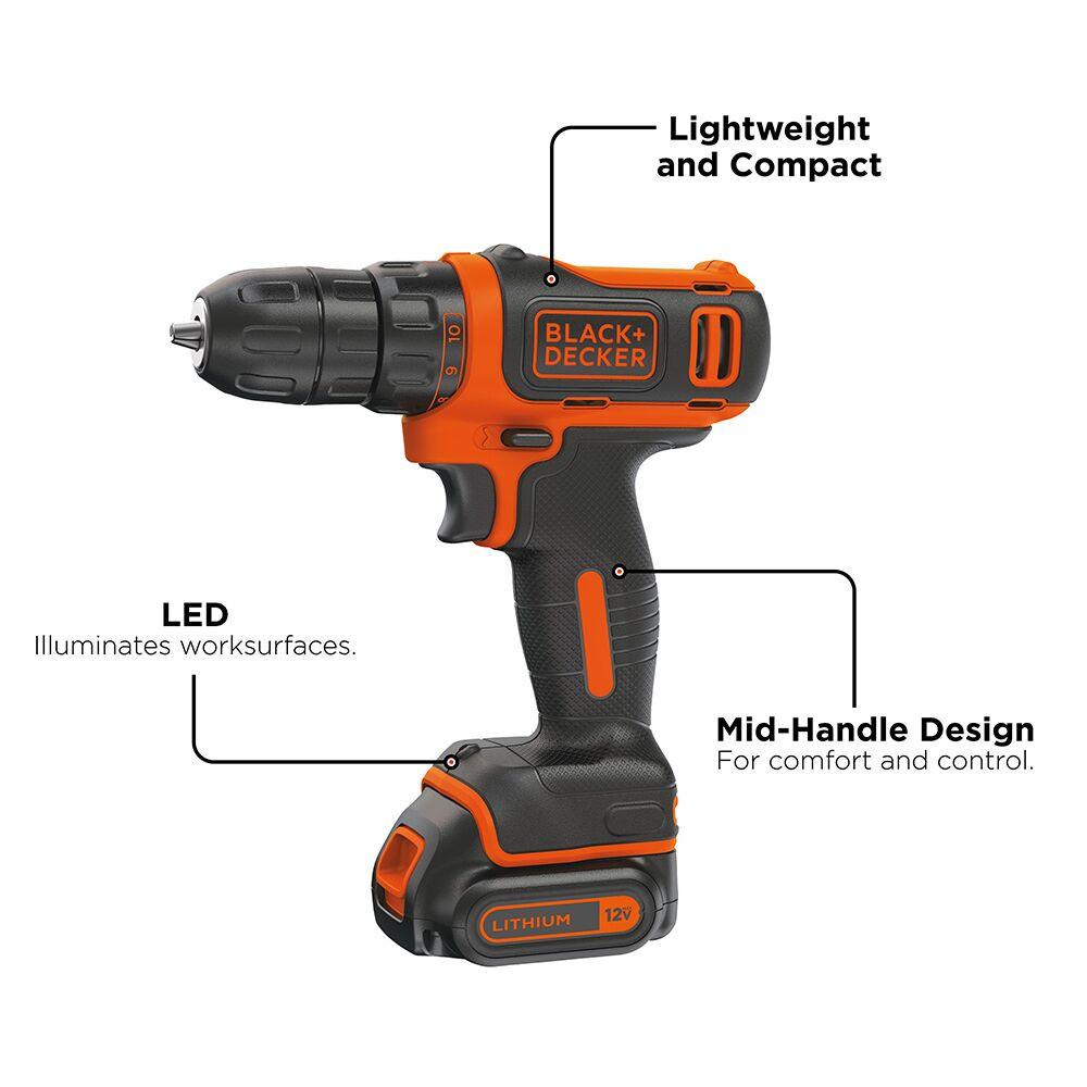 BLACK+DECKER 12v Max* Lithium Ion Drill/Driver Project Kit - BDCDD12PK
