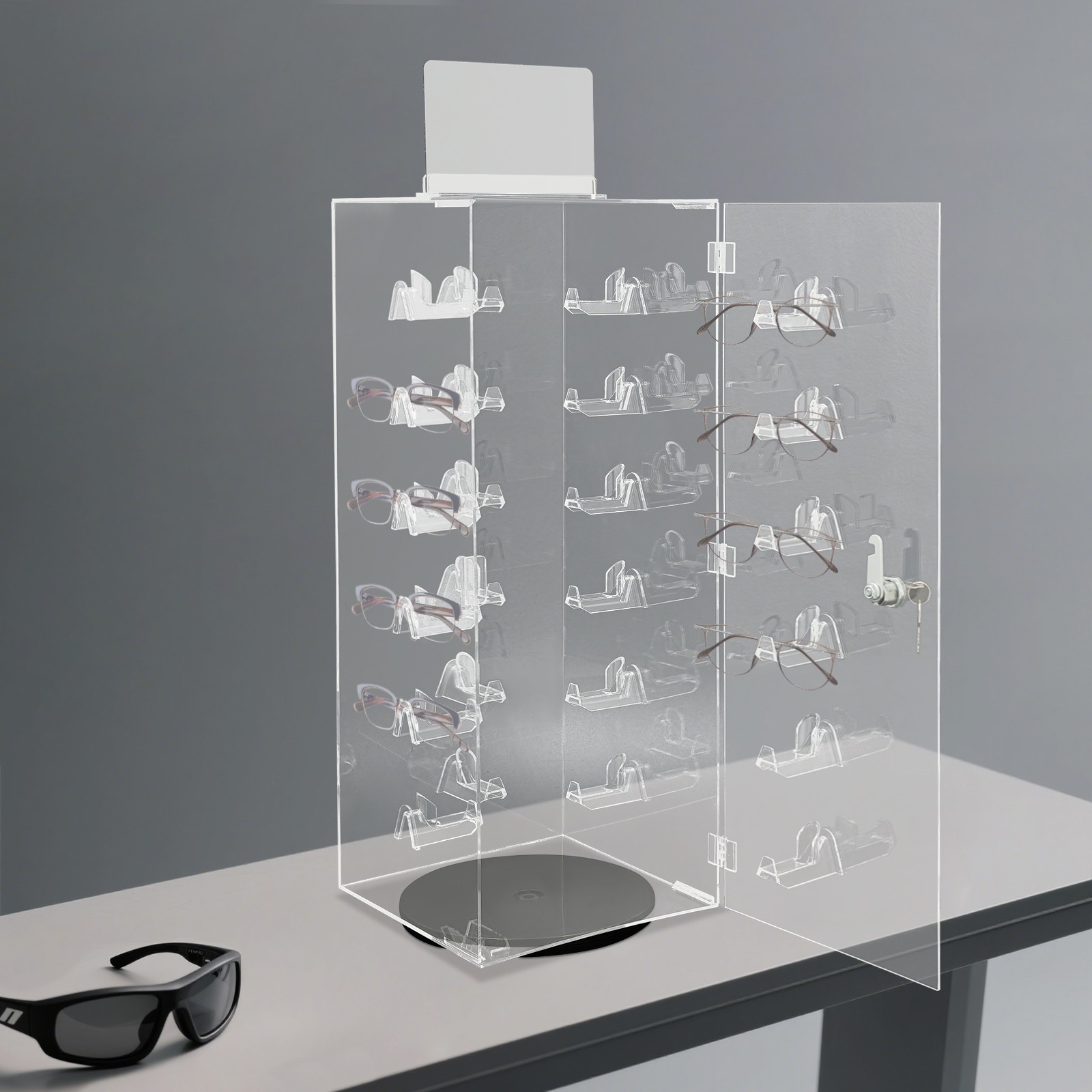 Acrylic Sunglasses Organizer Rotating Lockable Sunglass Display Case Clear