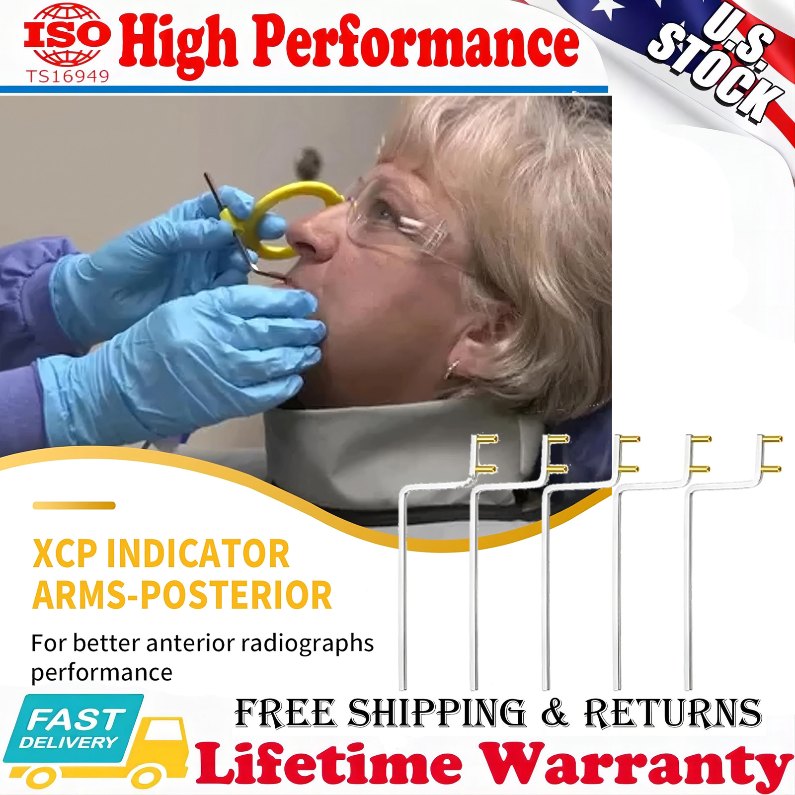 5Pcs Dental Posterior Metal Indicator Arm X-Ray Positioning Arm - Yellow