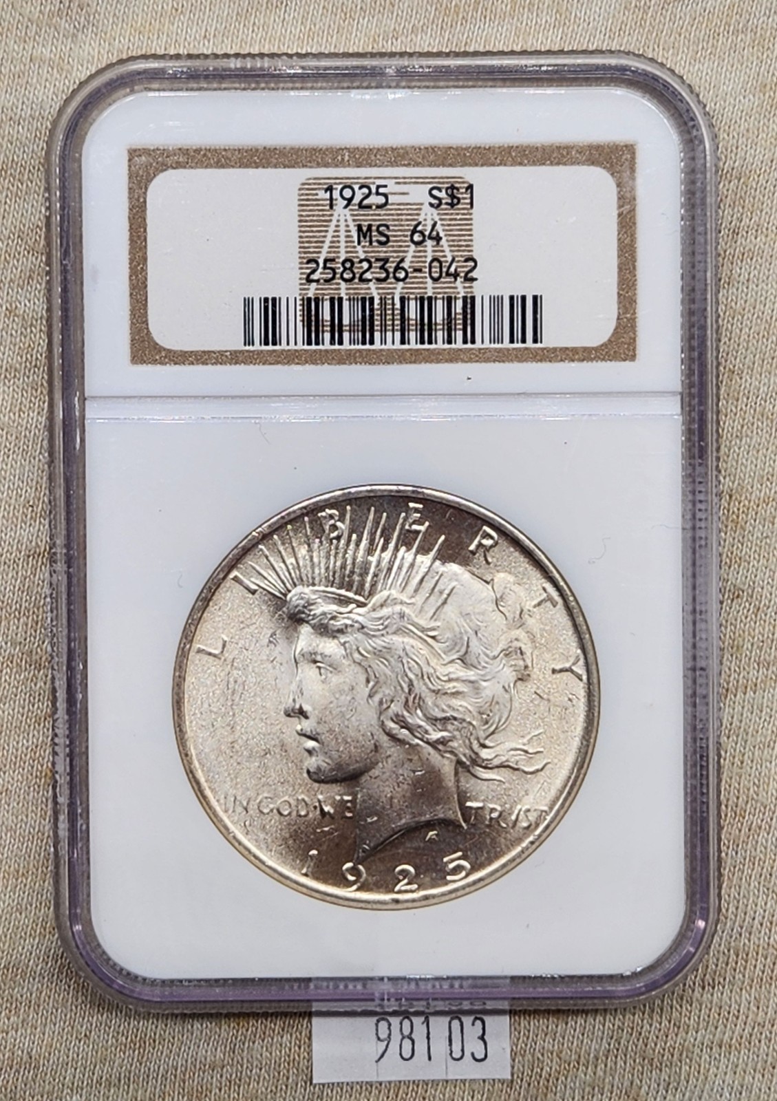 WPCoins ~ 1925 NGC MS-64 Peace Silver Dollar