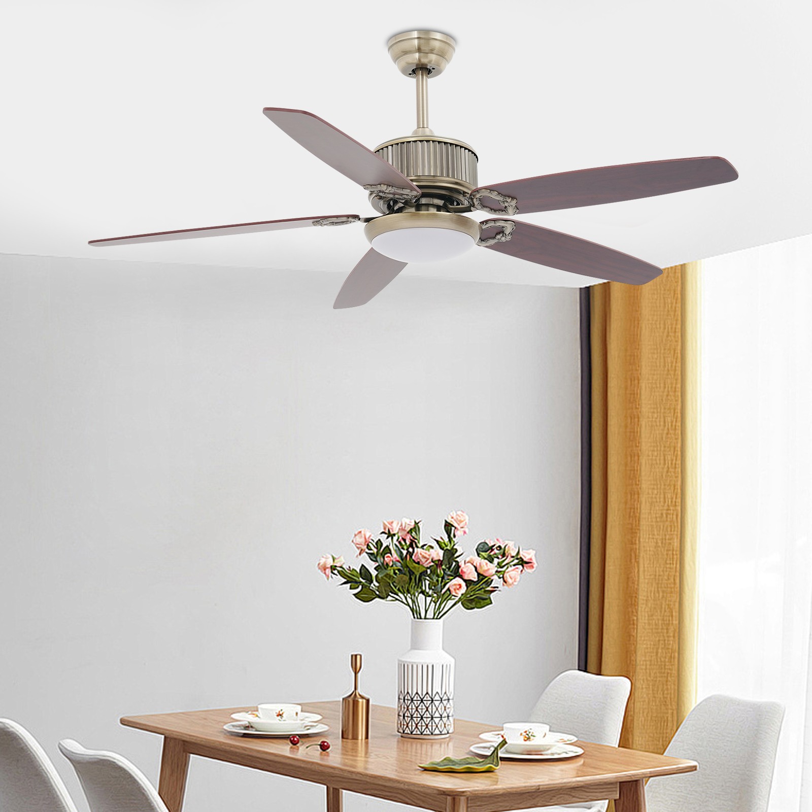 Brown Modern Smart Ceiling Fan With Light And Remote Control For Living Room