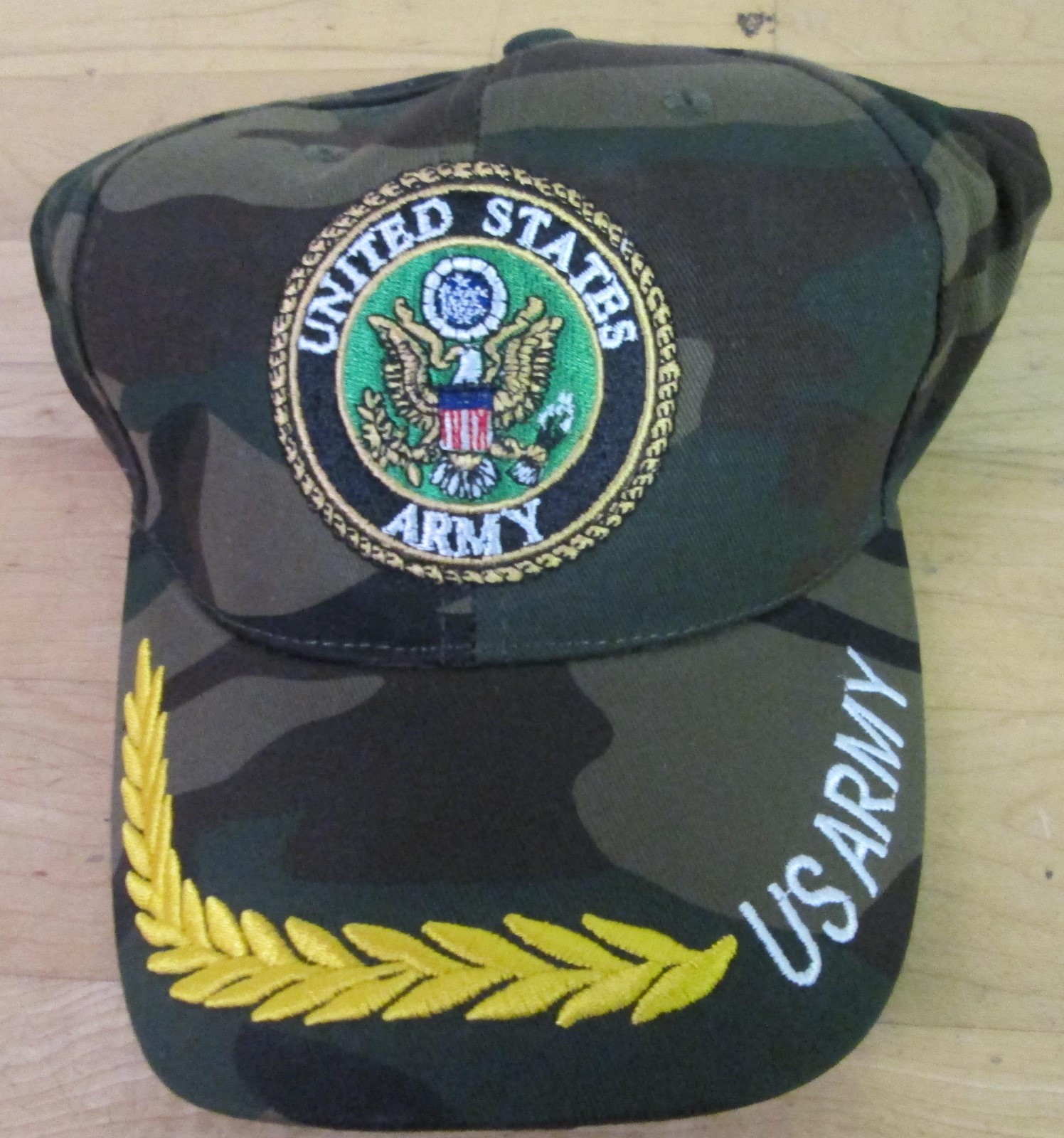 U. S. Army Cap Camouflage Green Color Embroidery 3 places  100 % Acrylics