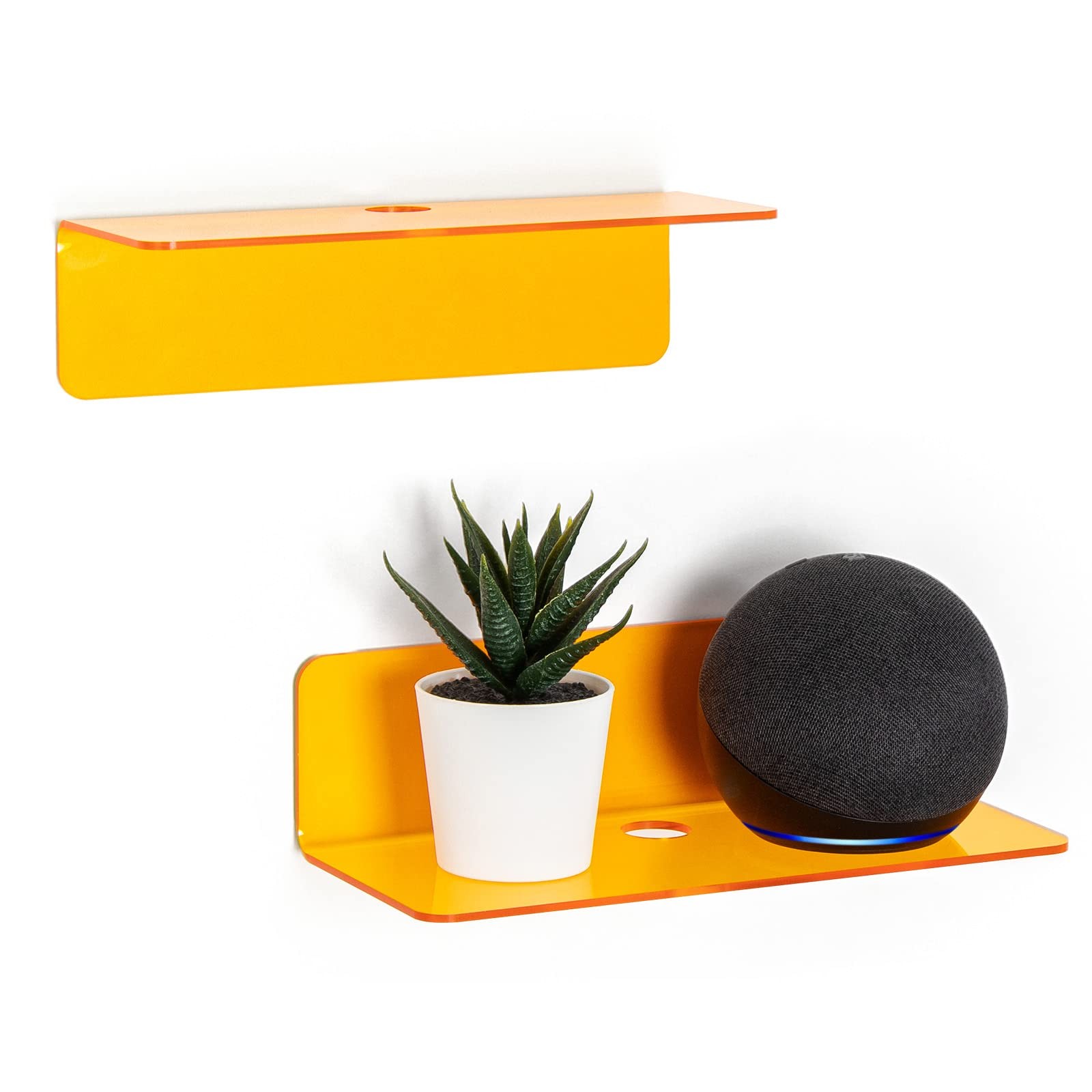 OAPRIRE Small Acrylic Floating Wall Shelves Set of 2, 9 inches, Orange