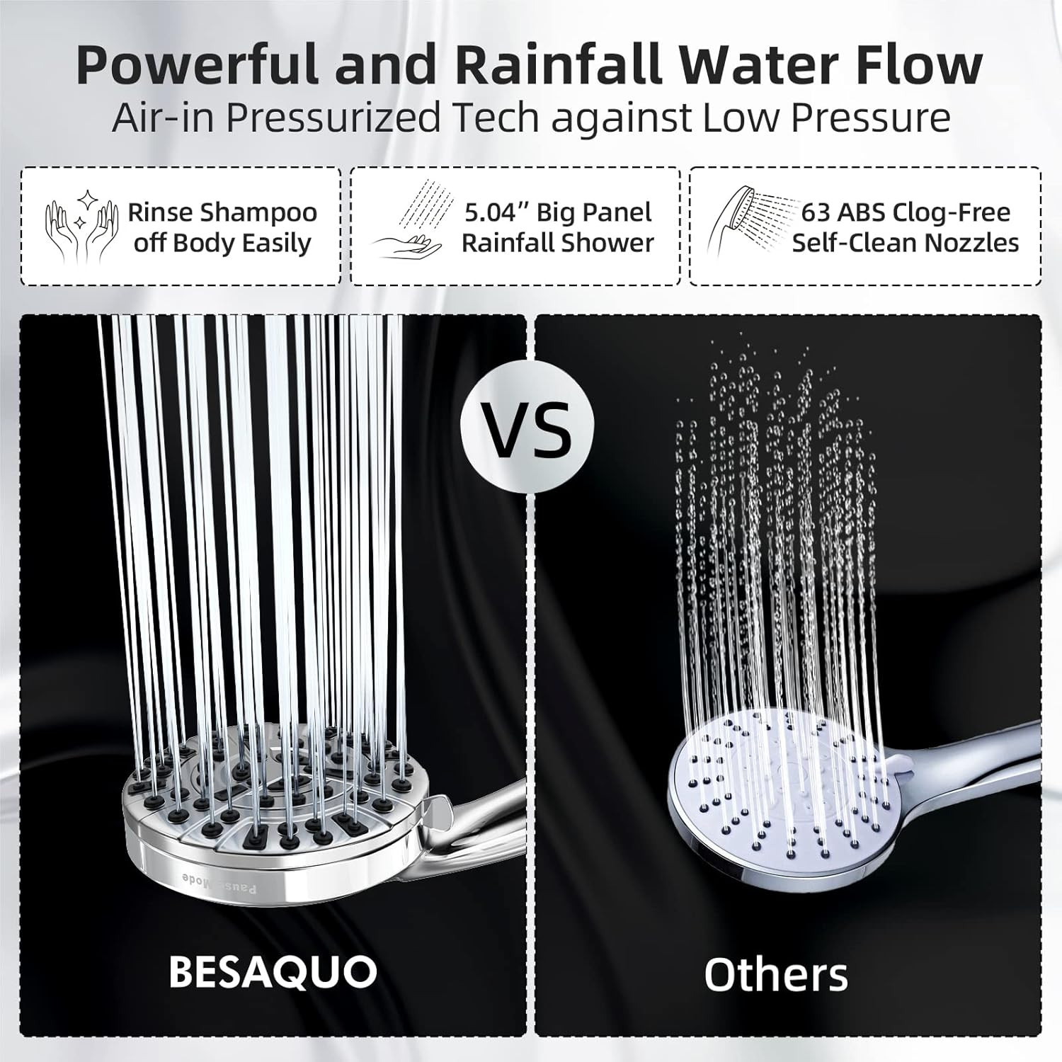 Shower Head,10 Functions High Pressure Shower Head with Handheld, Built-In Pause