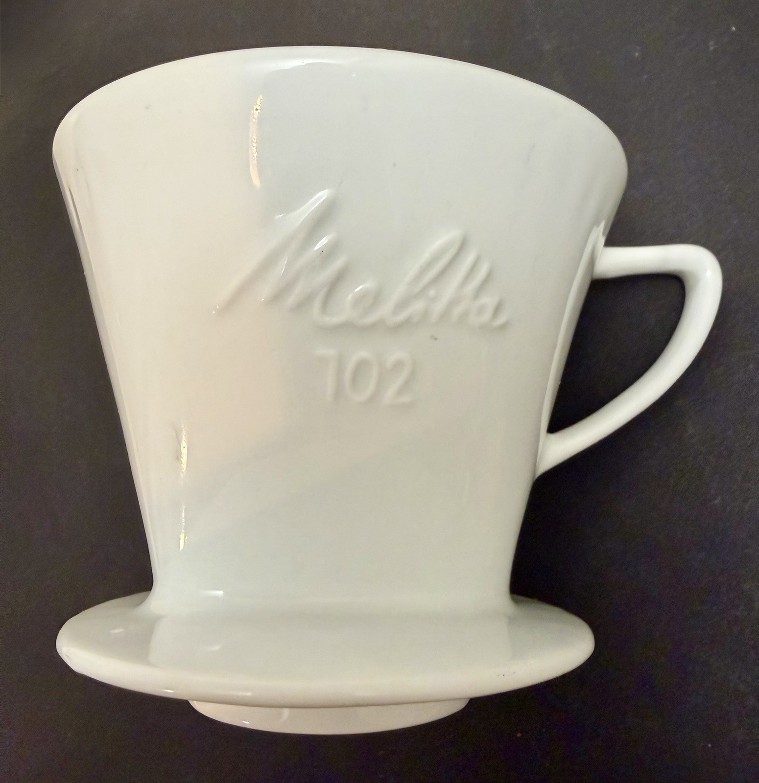 Vintage Melitta Embossed #102 Pour Over Coffee Dripper Porcelain 2 Hole