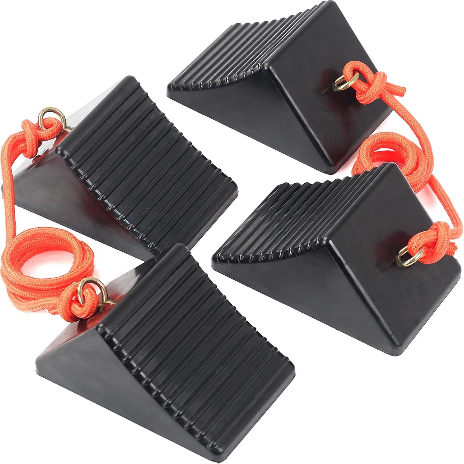 Heavy Duty Rubber Wheel Chocks with Eyebolt, Solid 4-Pack (8x5x4)