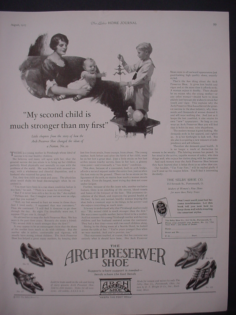1925 Arch Preserver Shoe Mother plays with Kids Full Page Vintage Print Ad 11826