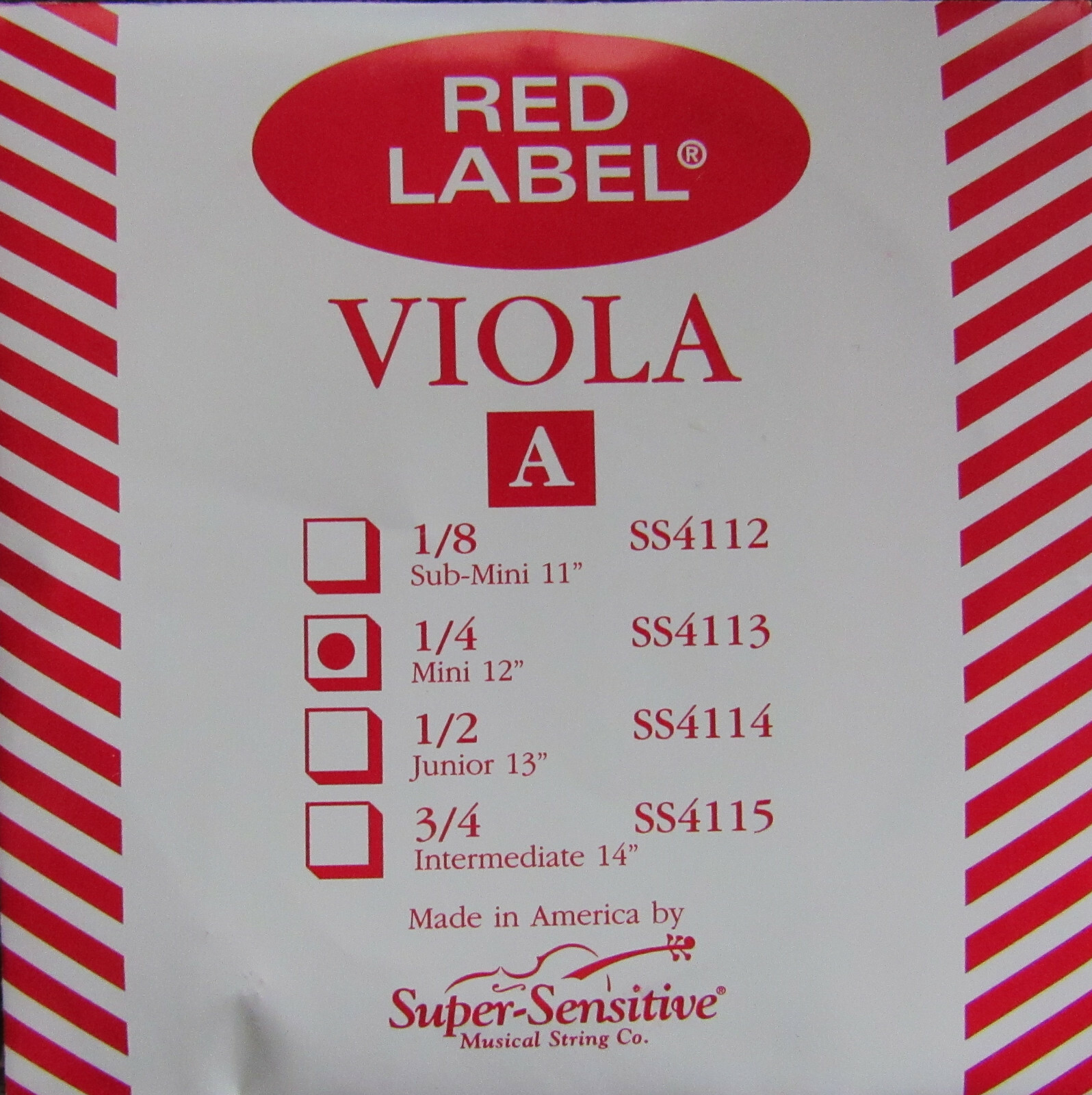 Viola String A 1/4 Mini 12" SS4113 Red Label Super Sensitive Music Instrument